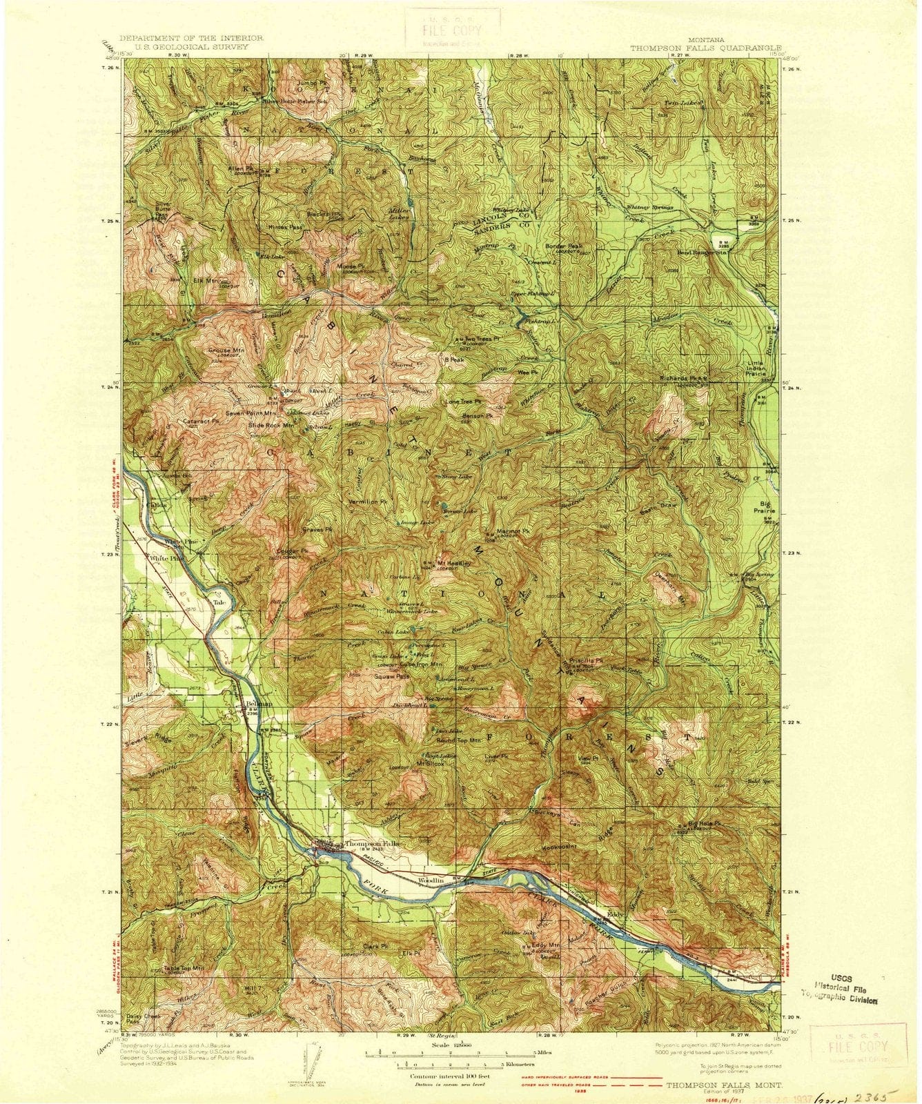 1937 Thompson Falls, MT - Montana - USGS Topographic Map v2