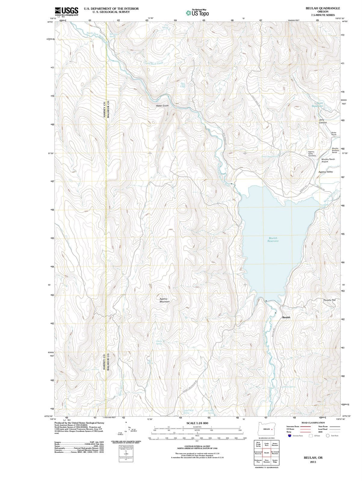 2011 Beulah, OR - Oregon - USGS Topographic Map
