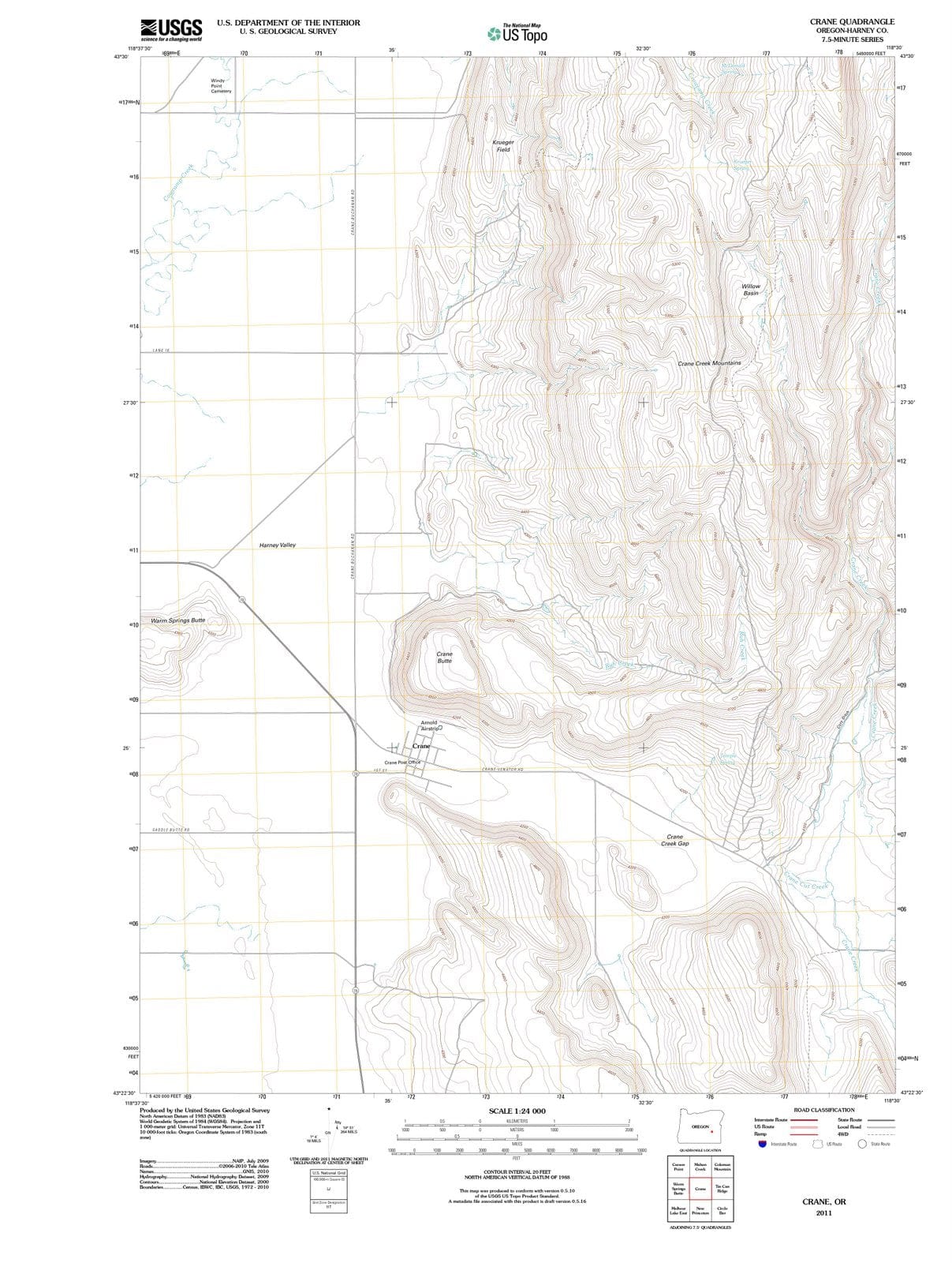 2011 Crane, OR - Oregon - USGS Topographic Map