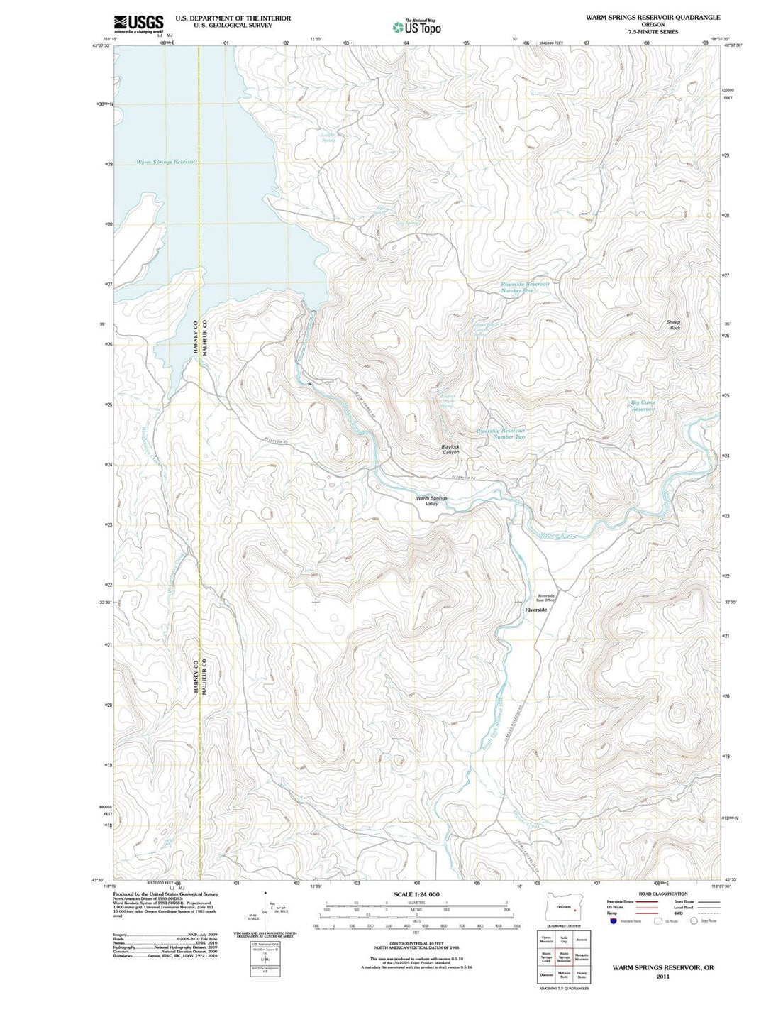 2011 Warm Springs Reservoir, OR - Oregon - USGS Topographic Map