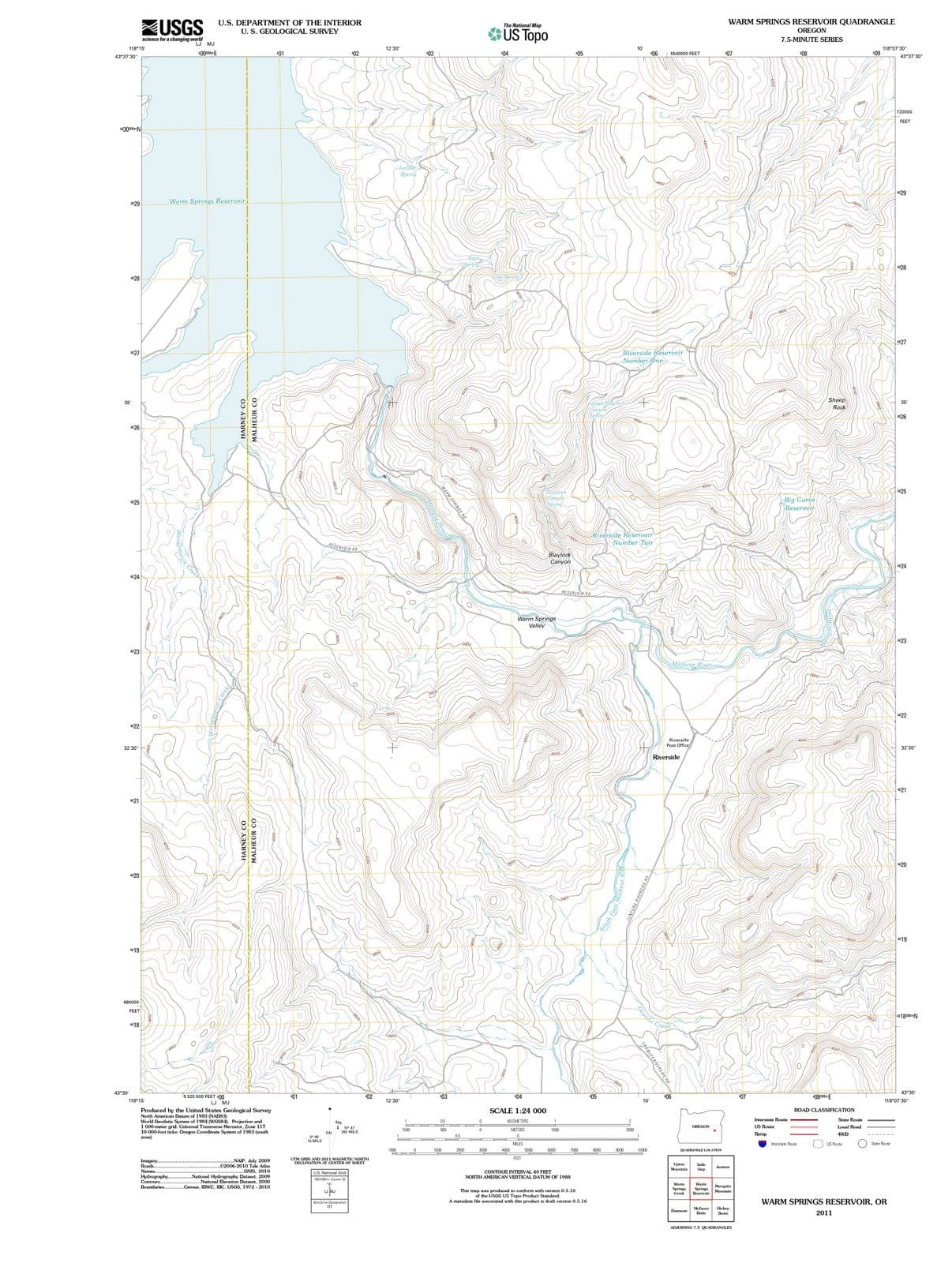 2011 Warm Springs Reservoir, OR - Oregon - USGS Topographic Map