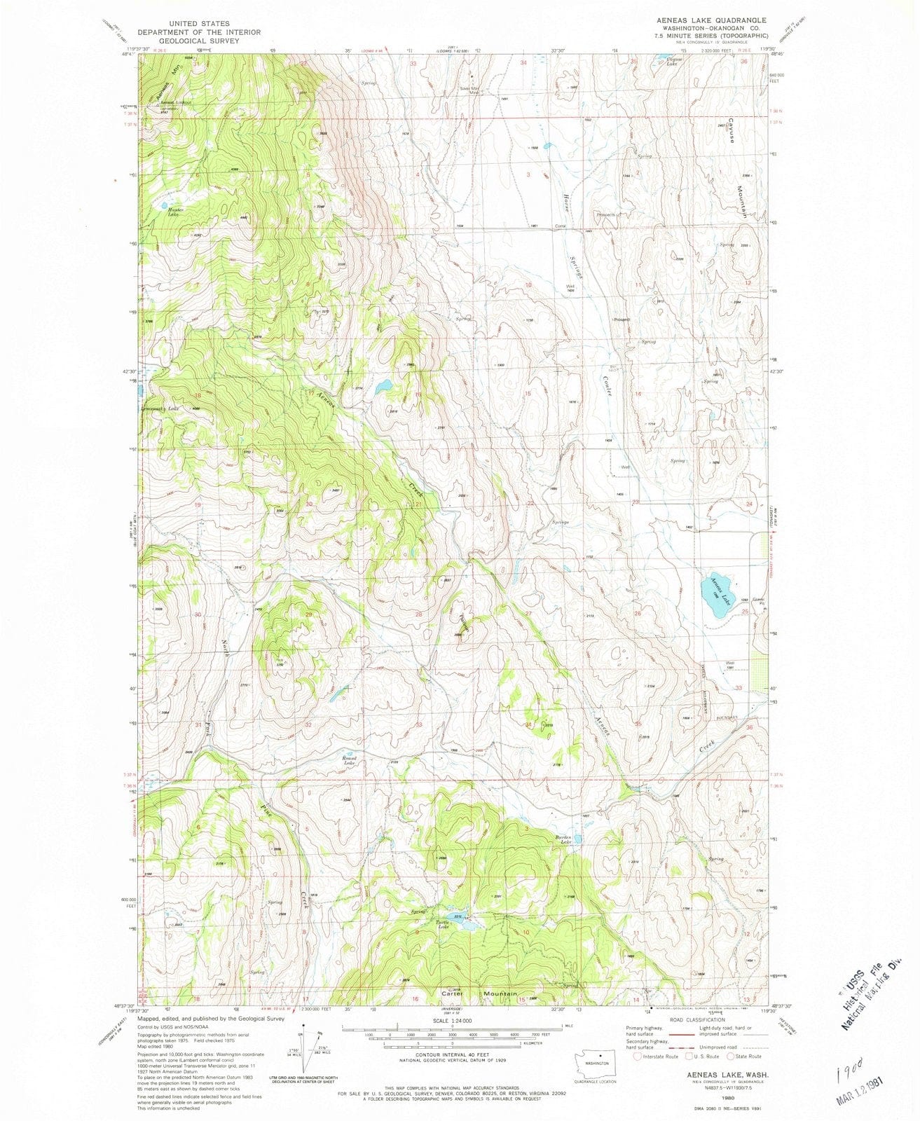 1980 Aeneas Lake, WA - Washington - USGS Topographic Map