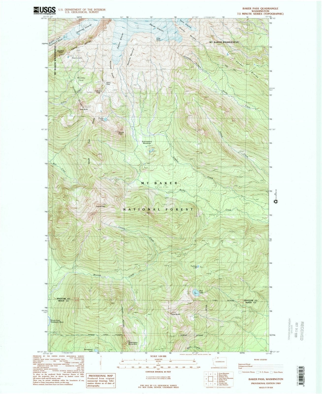 1989 Baker Pass, WA - Washington - USGS Topographic Map