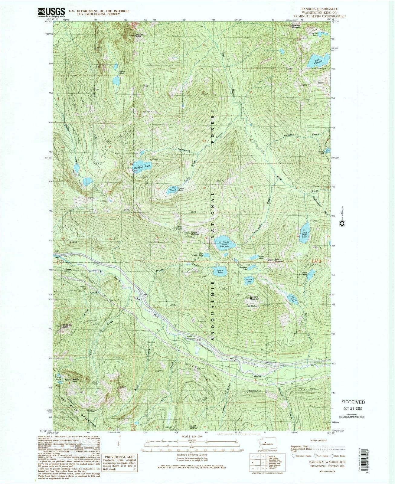 1989 Bandera, WA - Washington - USGS Topographic Map