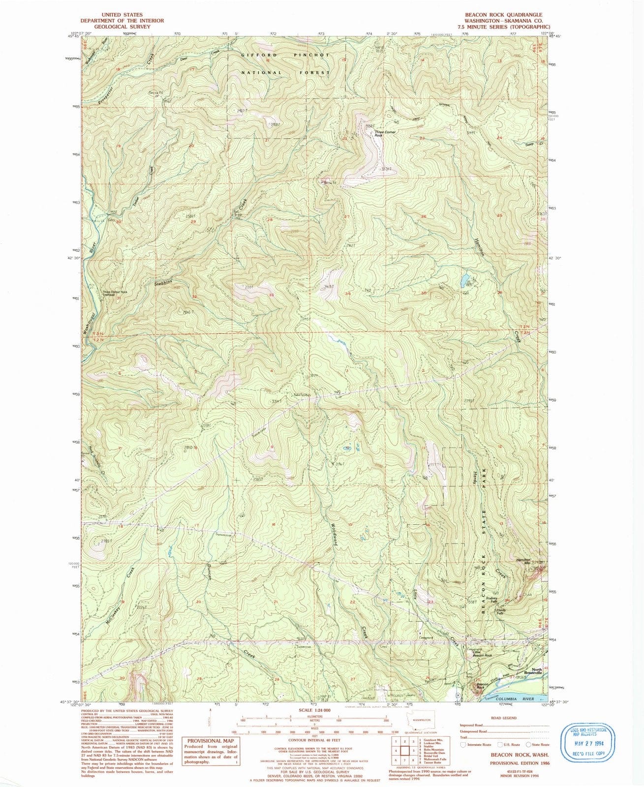 1986 Beacon Rock, WA - Washington - USGS Topographic Map