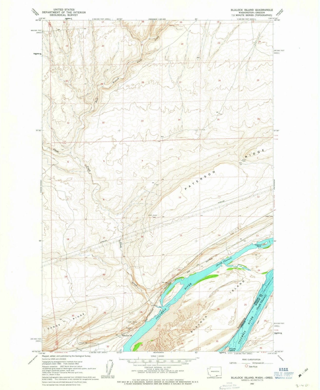 1962 Blalock Island, WA - Washington - USGS Topographic Map
