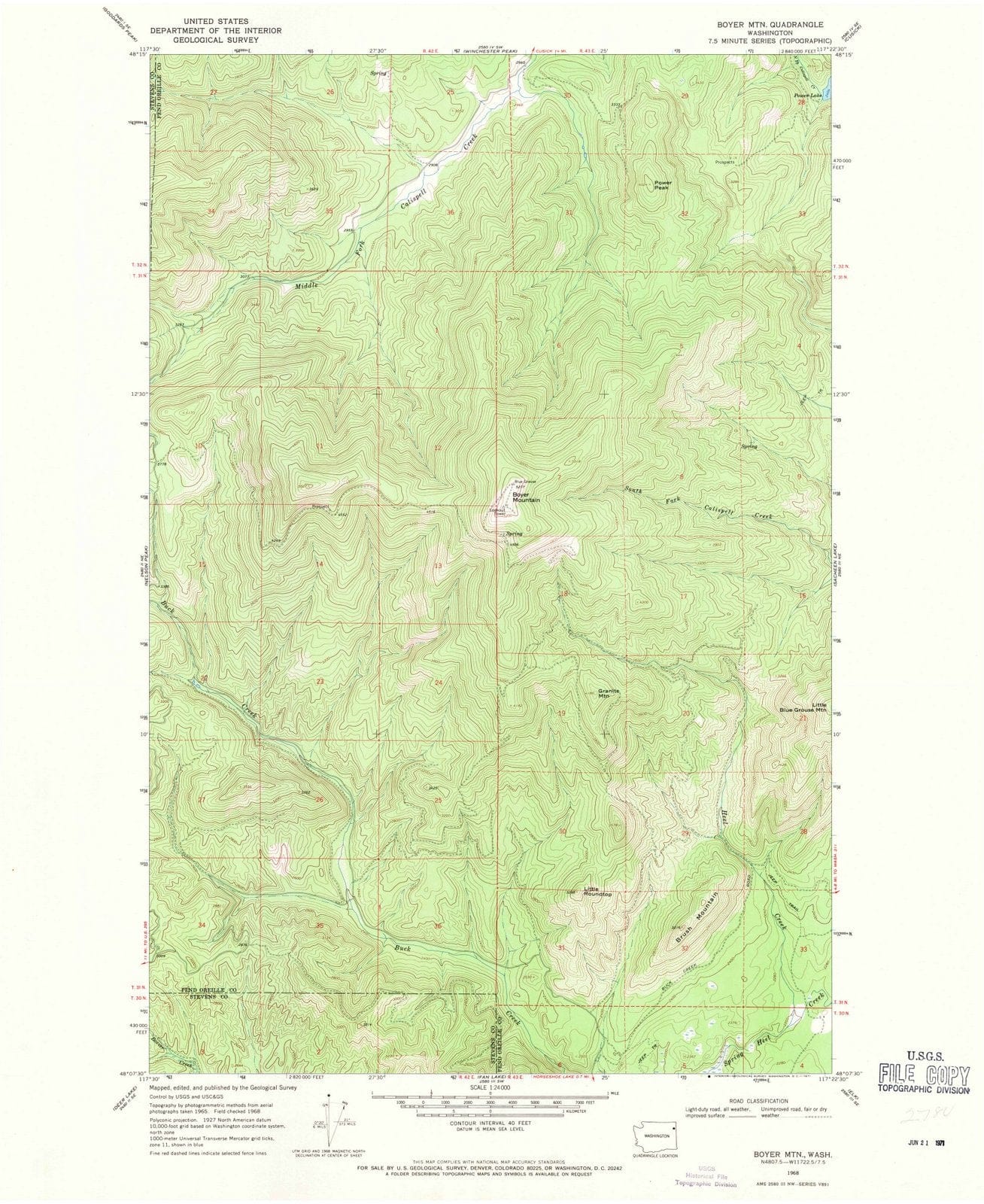 1968 Boyer MTN, WA - Washington - USGS Topographic Map