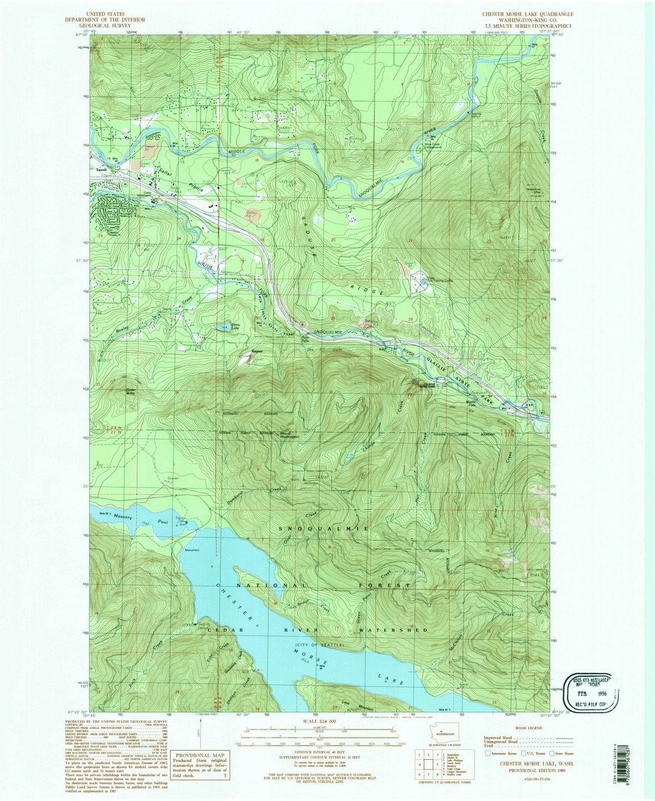 1989 Chester Morse Lake, WA - Washington - USGS Topographic Map