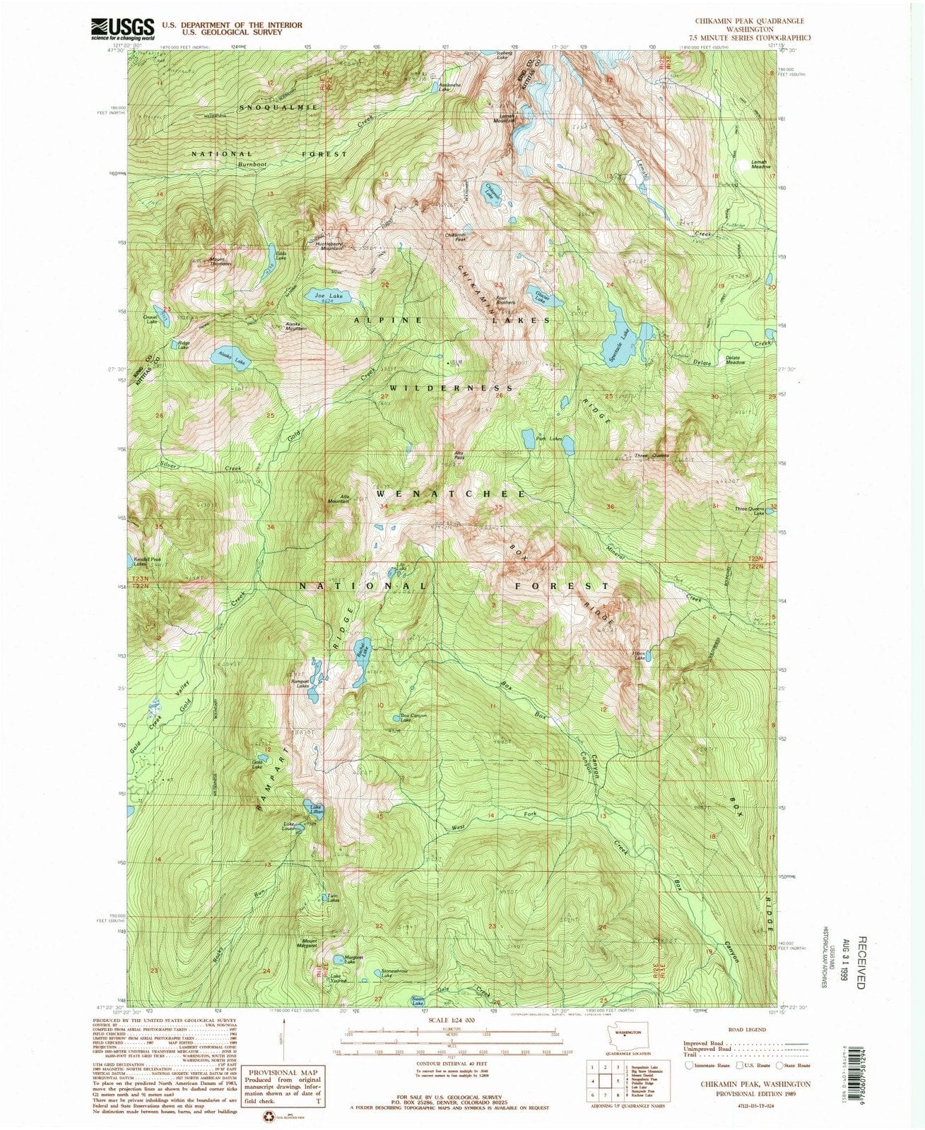 1989 Chikamin Peak, WA - Washington - USGS Topographic Map
