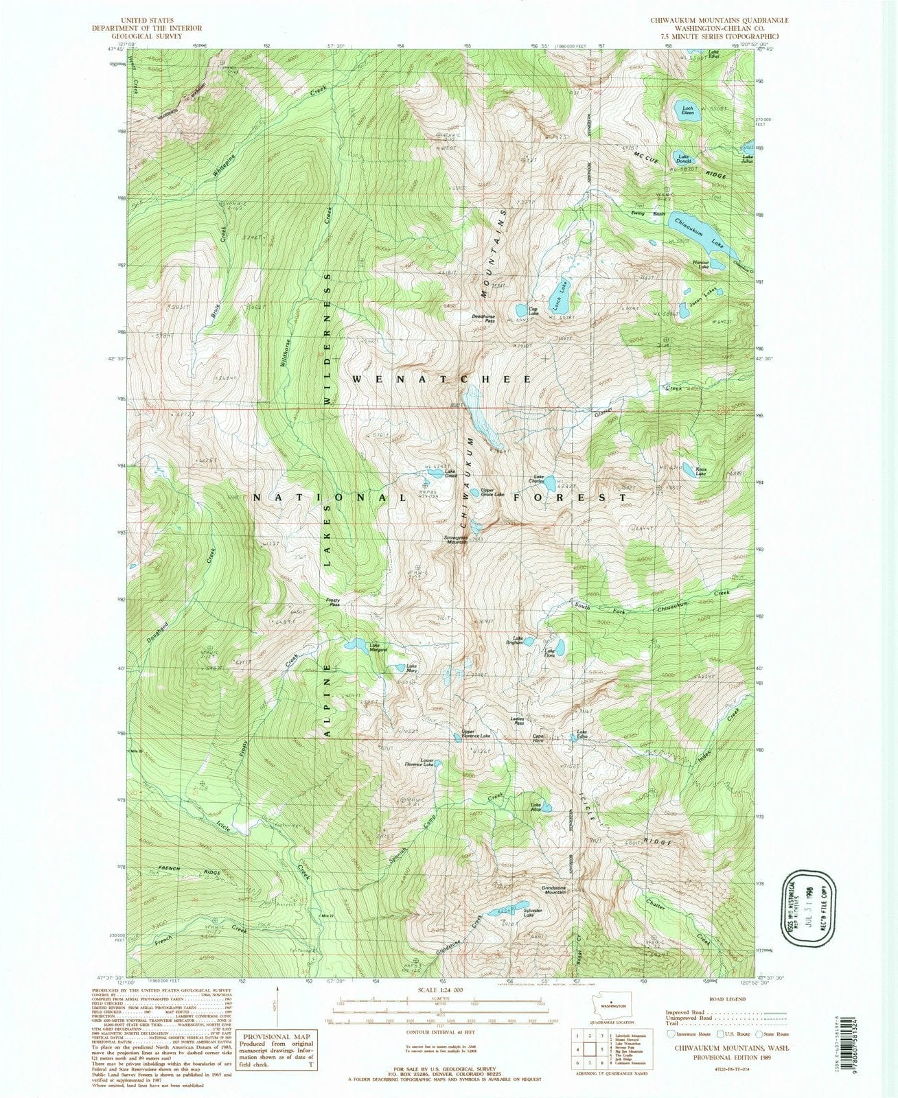 1989 Chiwaukum Mountains, WA - Washington - USGS Topographic Map