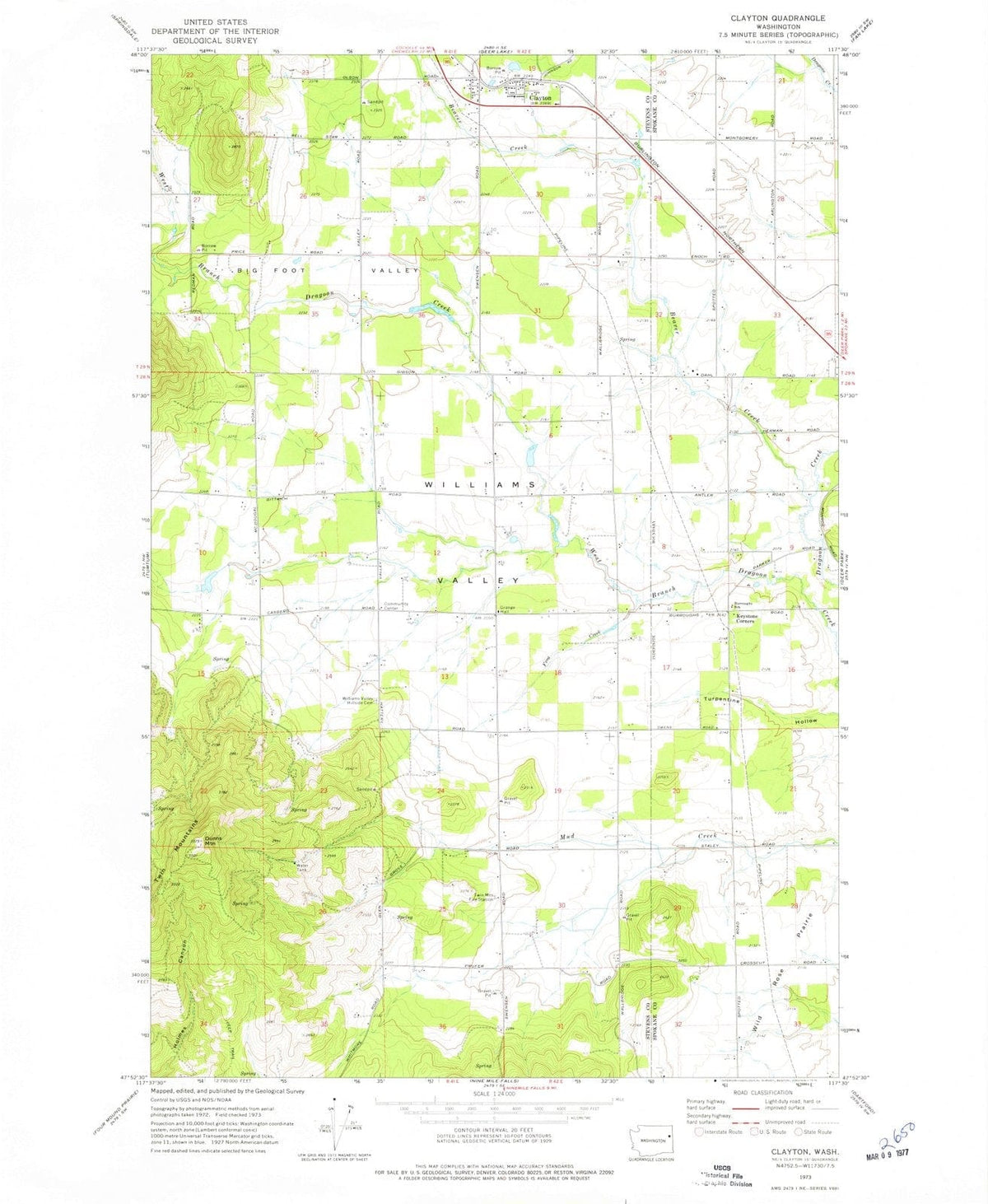 1973 Clayton, WA - Washington - USGS Topographic Map