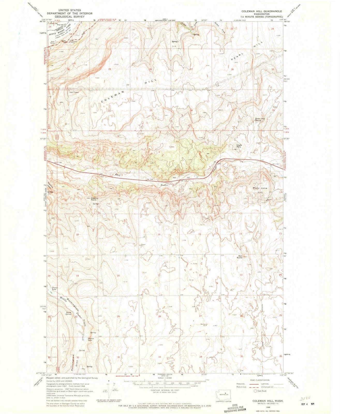 1968 Coleman Hill, WA - Washington - USGS Topographic Map