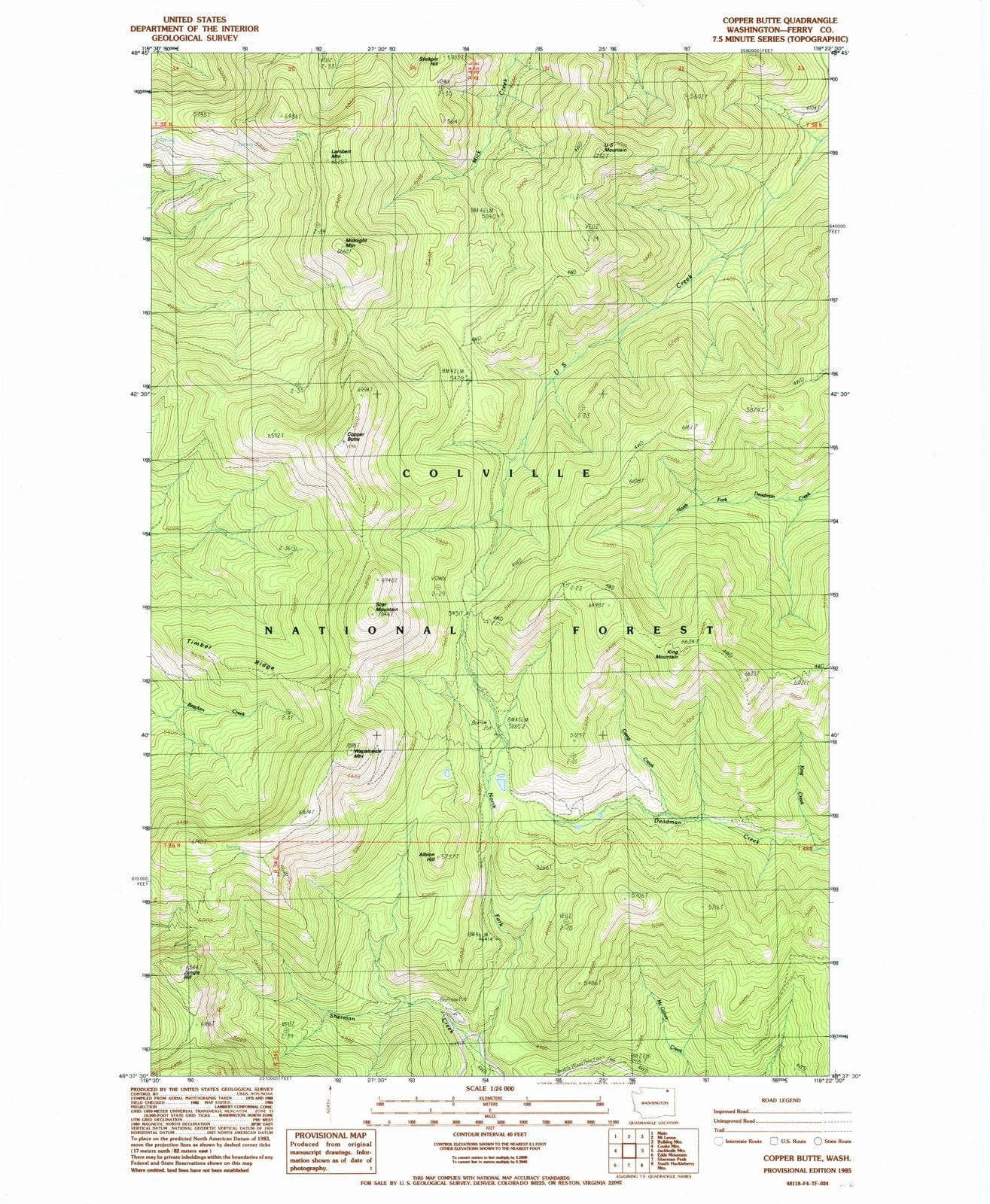 1985 Copper Butte, WA - Washington - USGS Topographic Map
