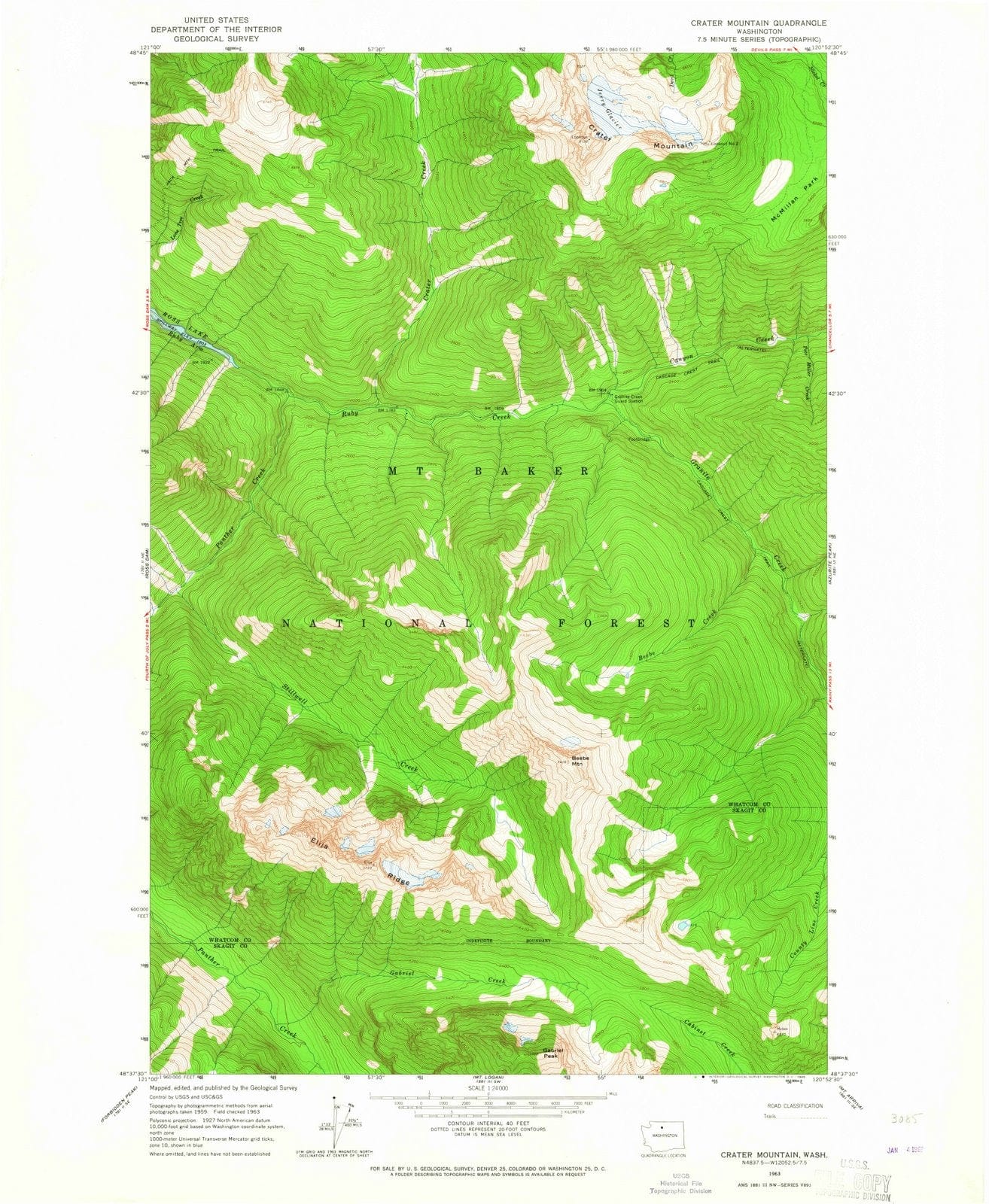 1963 Crater Mountain, WA - Washington - USGS Topographic Map