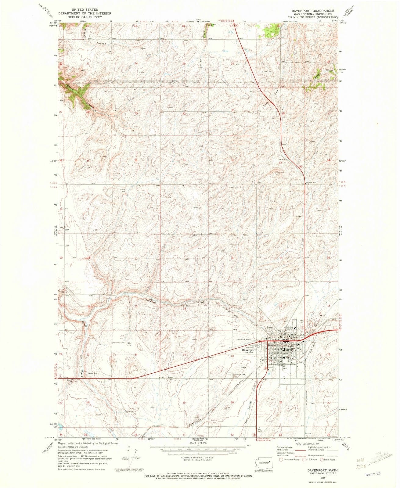 1969 Davenport, WA - Washington - USGS Topographic Map