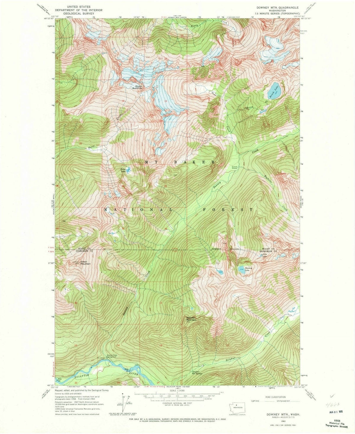 1963 Downey MTN, WA - Washington - USGS Topographic Map