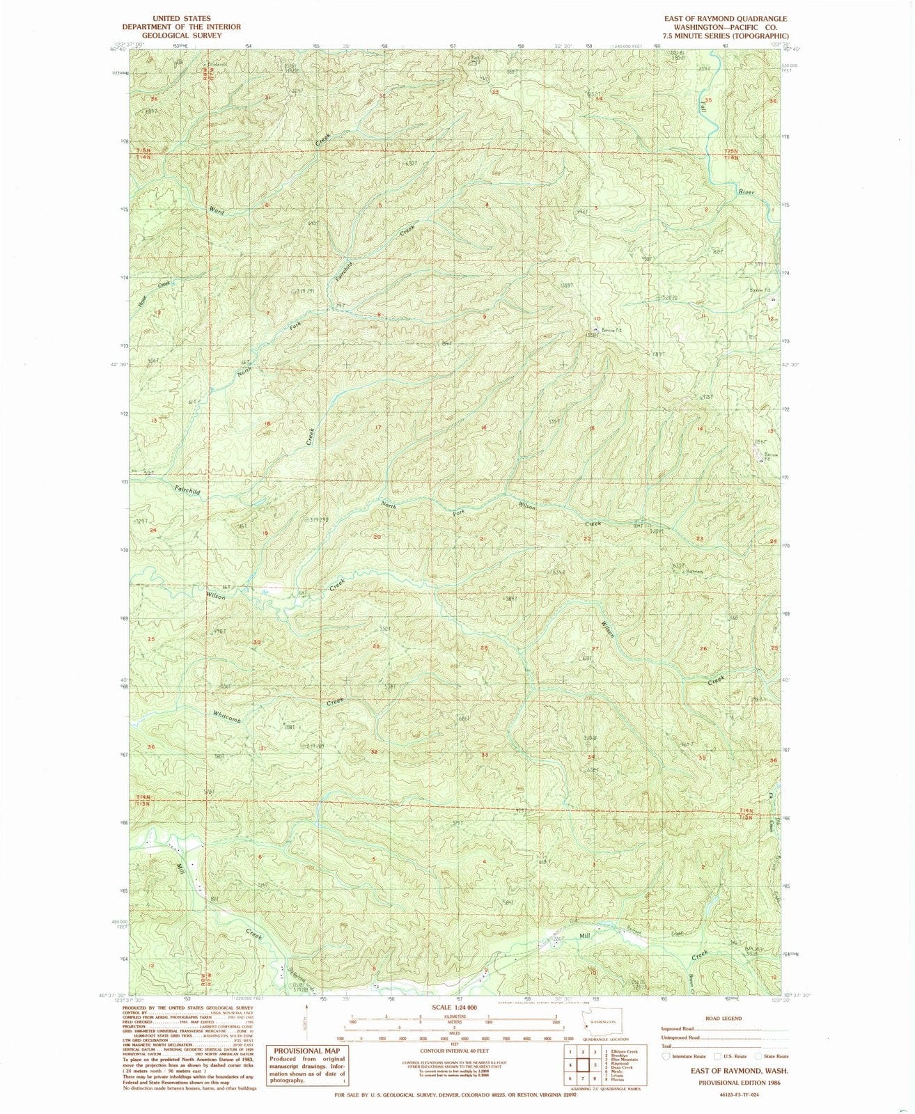 1986 East of Raymond, WA - Washington - USGS Topographic Map