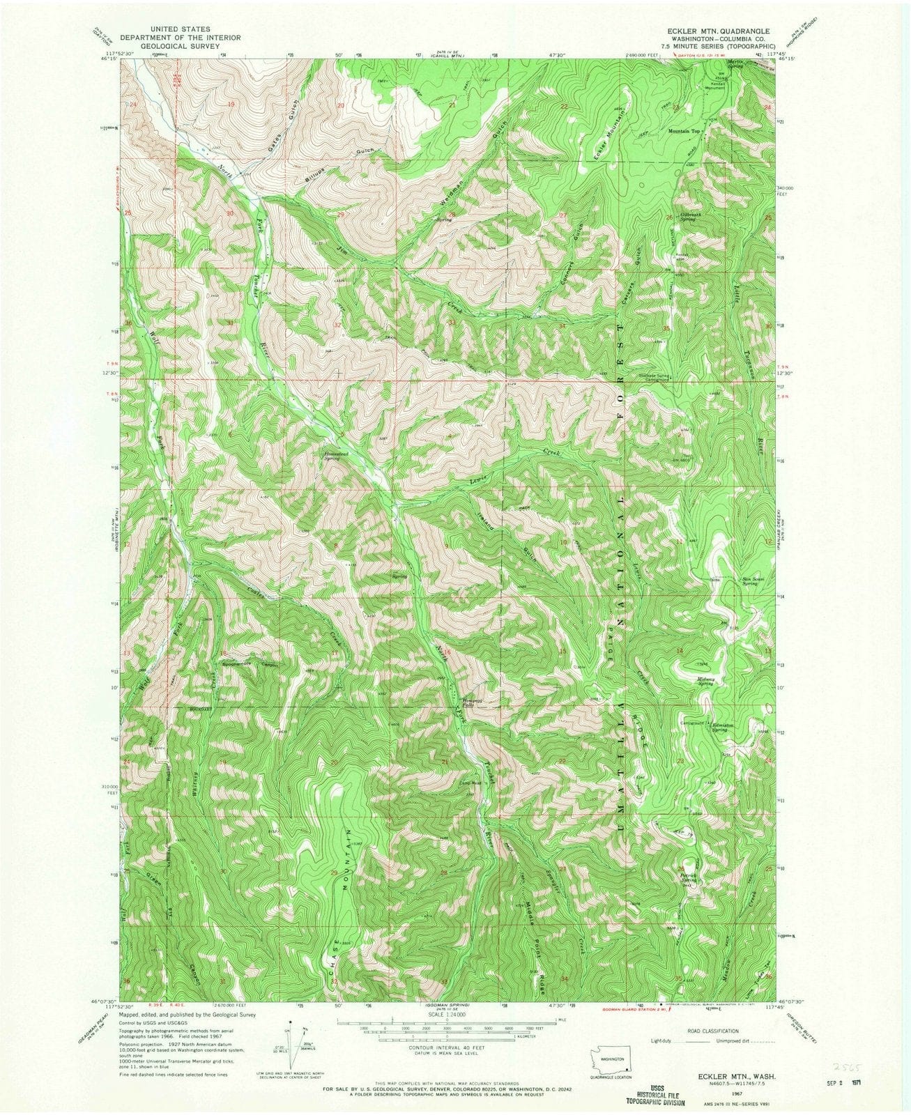 1967 Eckler MTN, WA - Washington - USGS Topographic Map