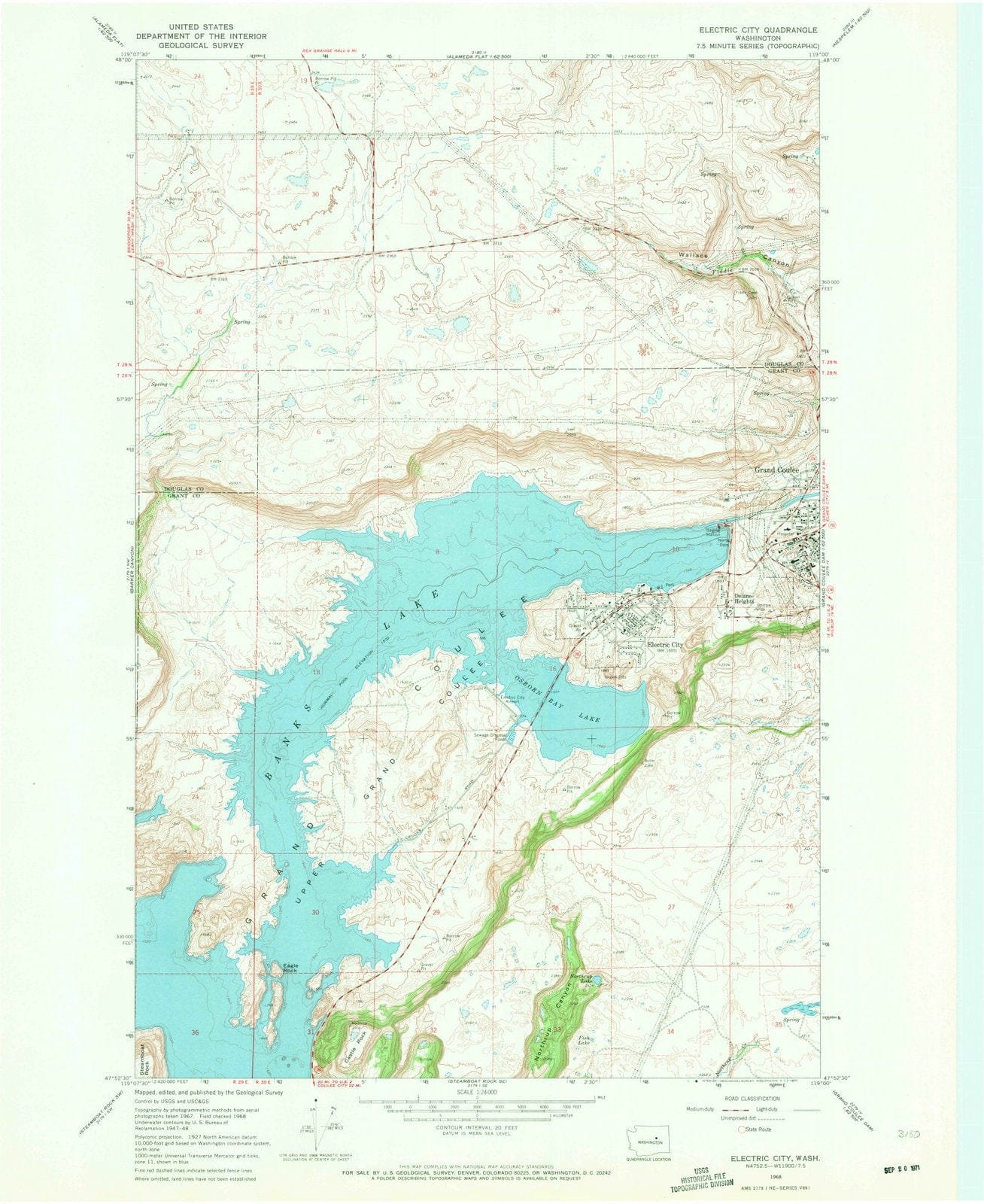 1968 Electric City, WA - Washington - USGS Topographic Map