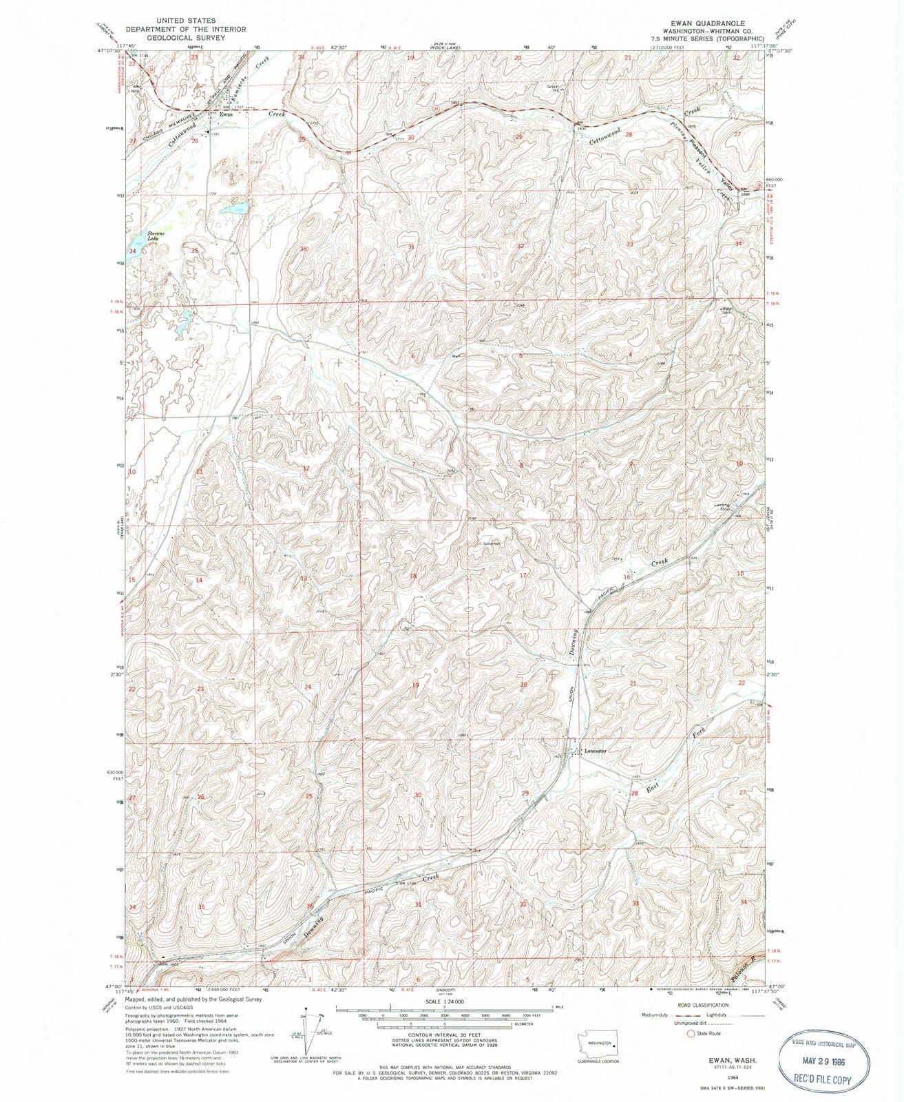 1964 Ewan, WA - Washington - USGS Topographic Map