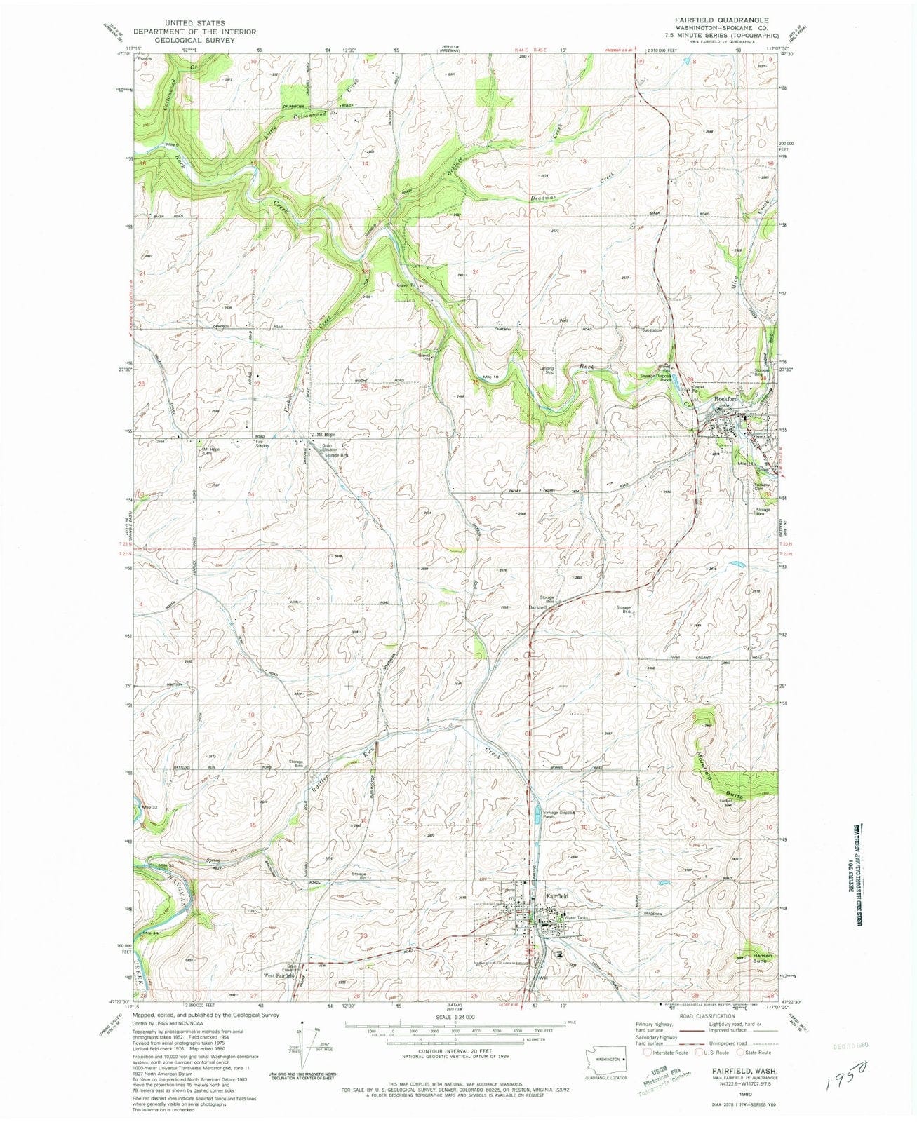 1980 Fairfield, WA - Washington - USGS Topographic Map