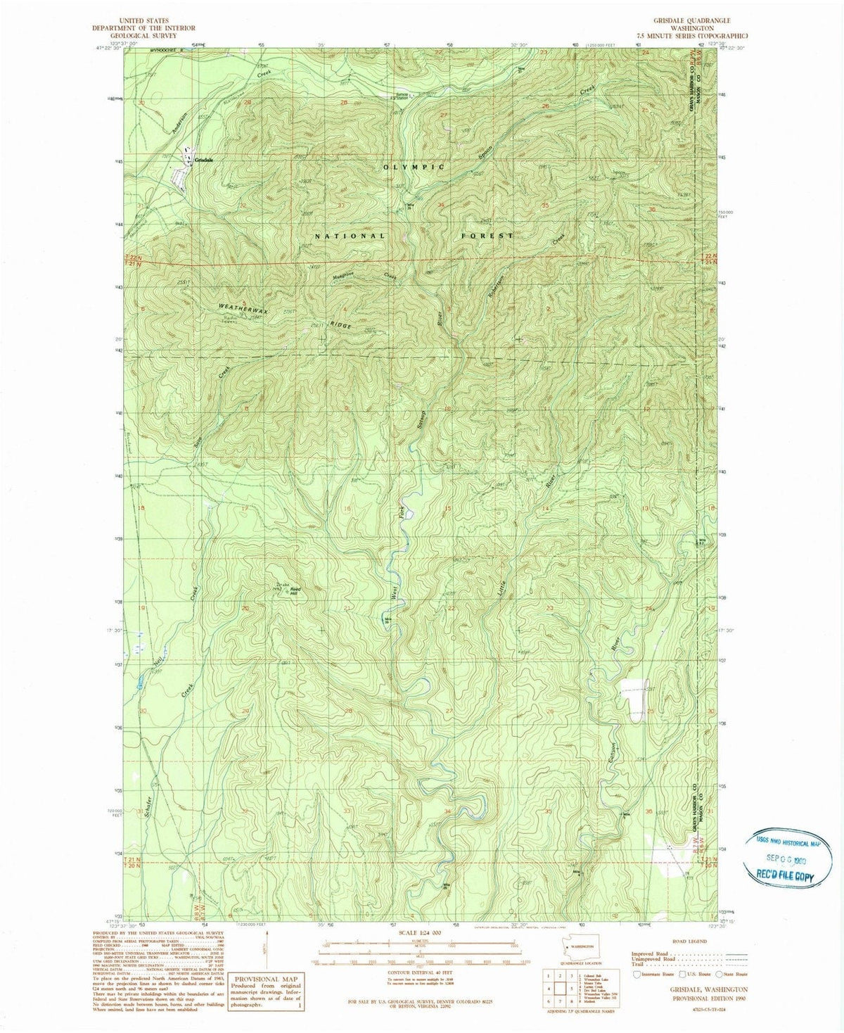 1990 Grisdale, WA - Washington - USGS Topographic Map