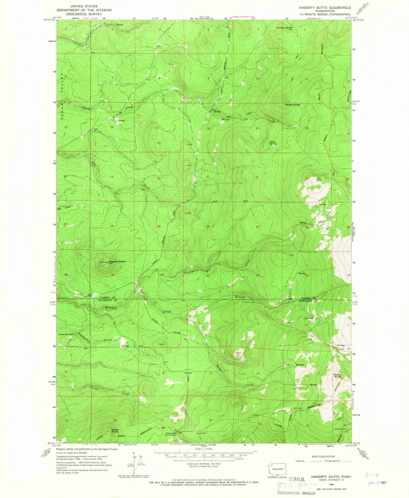 1965 Hagerty Butte, WA - Washington - USGS Topographic Map