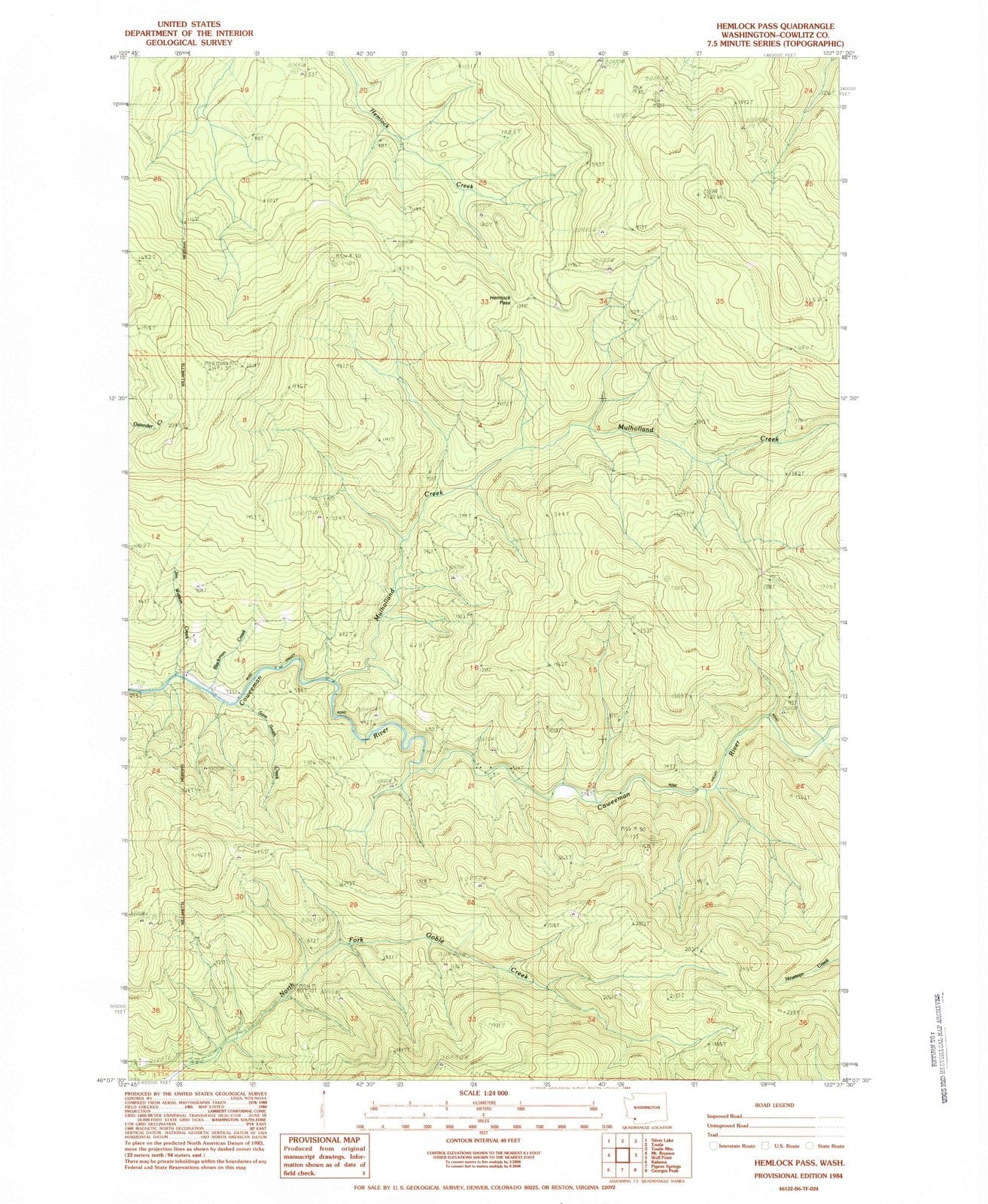 1984 Hemlock Pass, WA - Washington - USGS Topographic Map