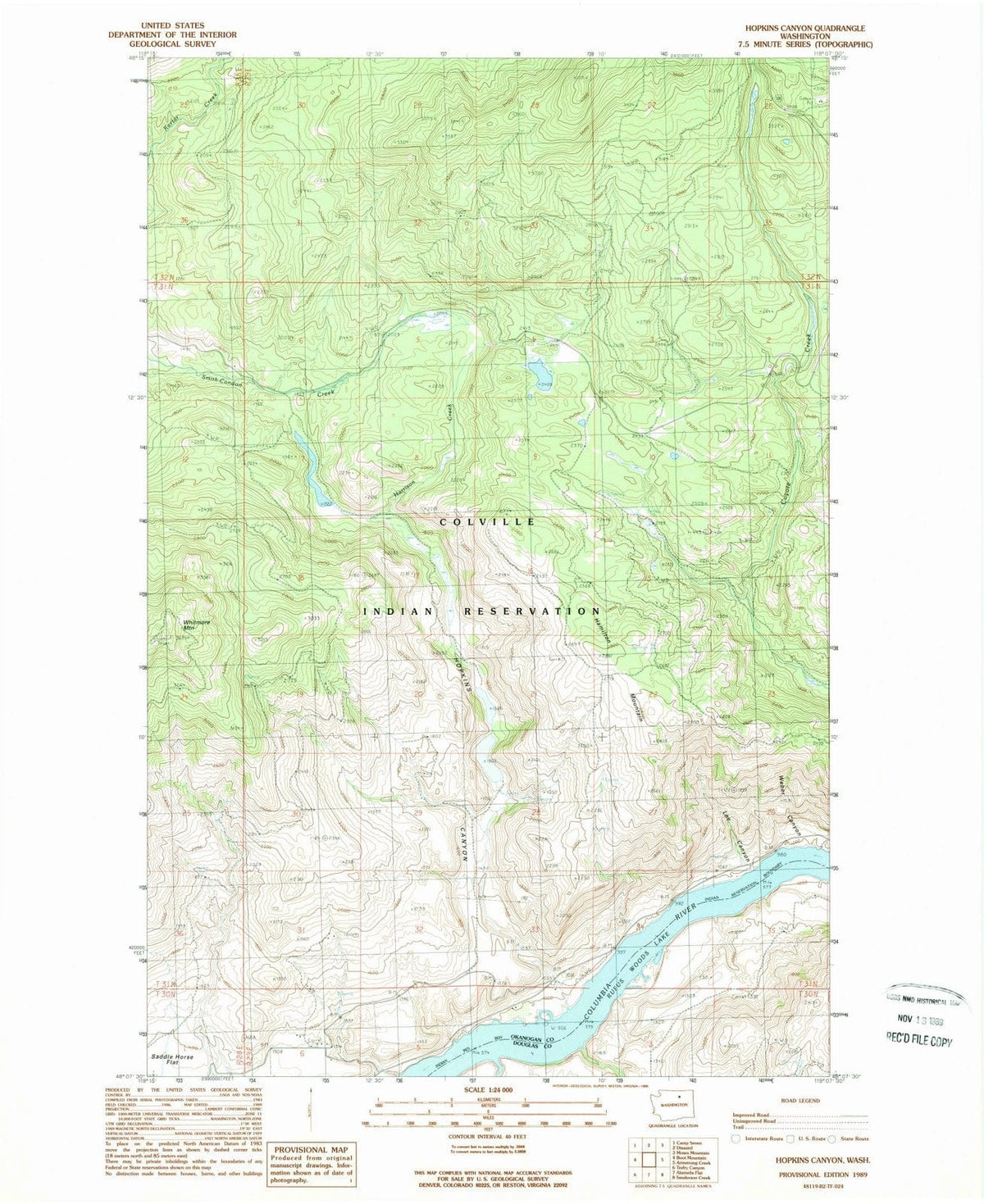 1989 Hopkins Canyon, WA - Washington - USGS Topographic Map