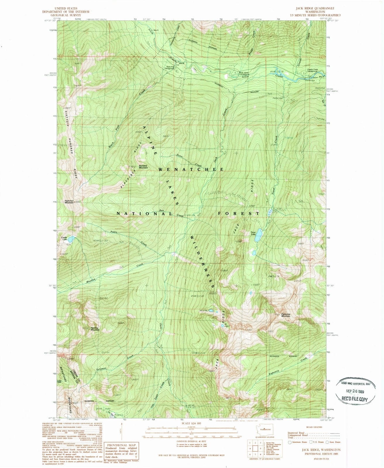 1989 Jack Ridge, WA - Washington - USGS Topographic Map