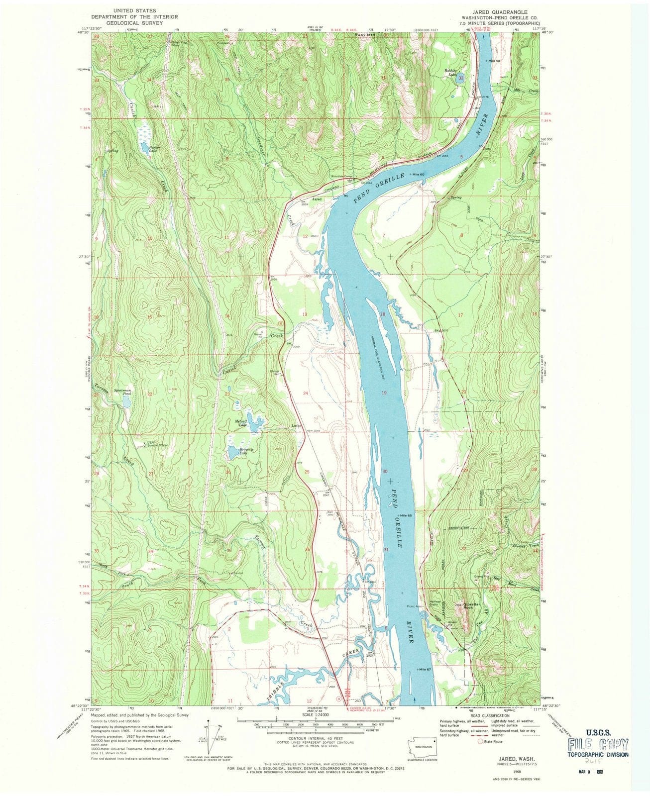 1968 Jared, WA - Washington - USGS Topographic Map