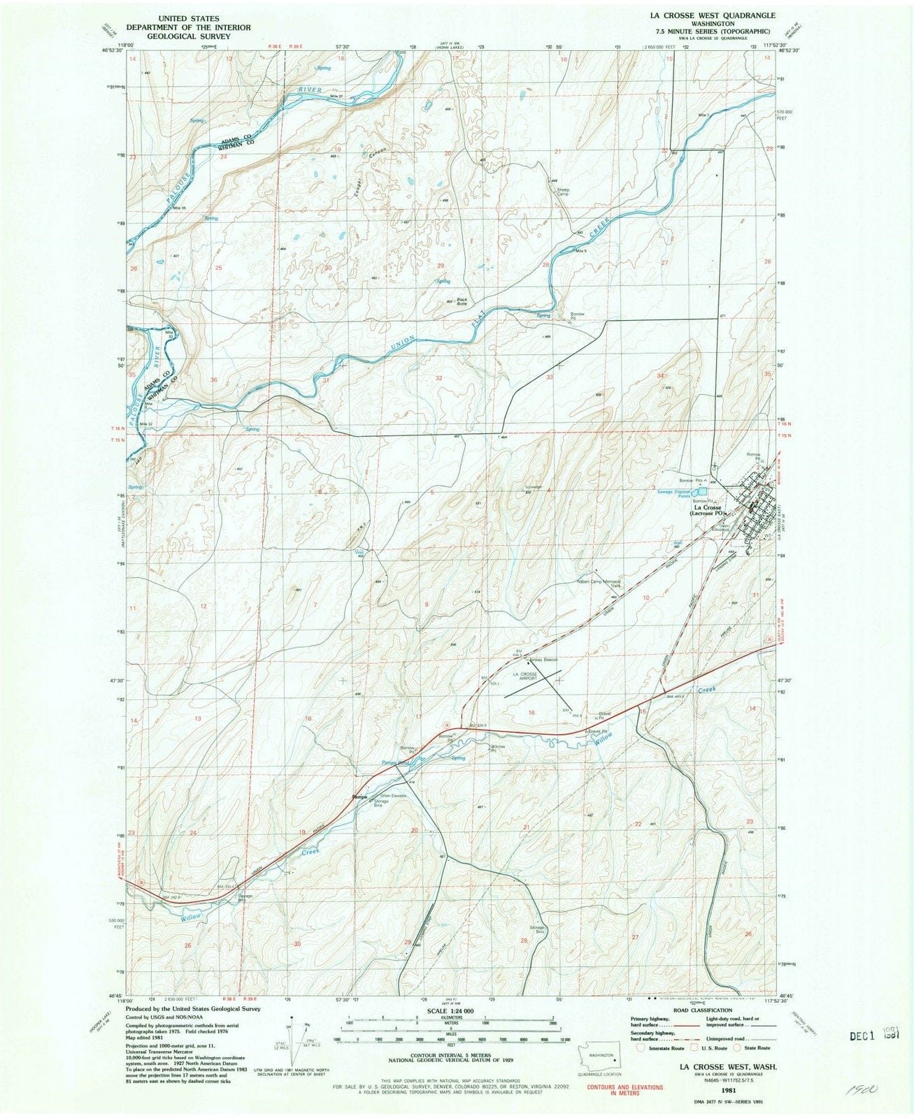 1981 La Crosse West, WA - Washington - USGS Topographic Map