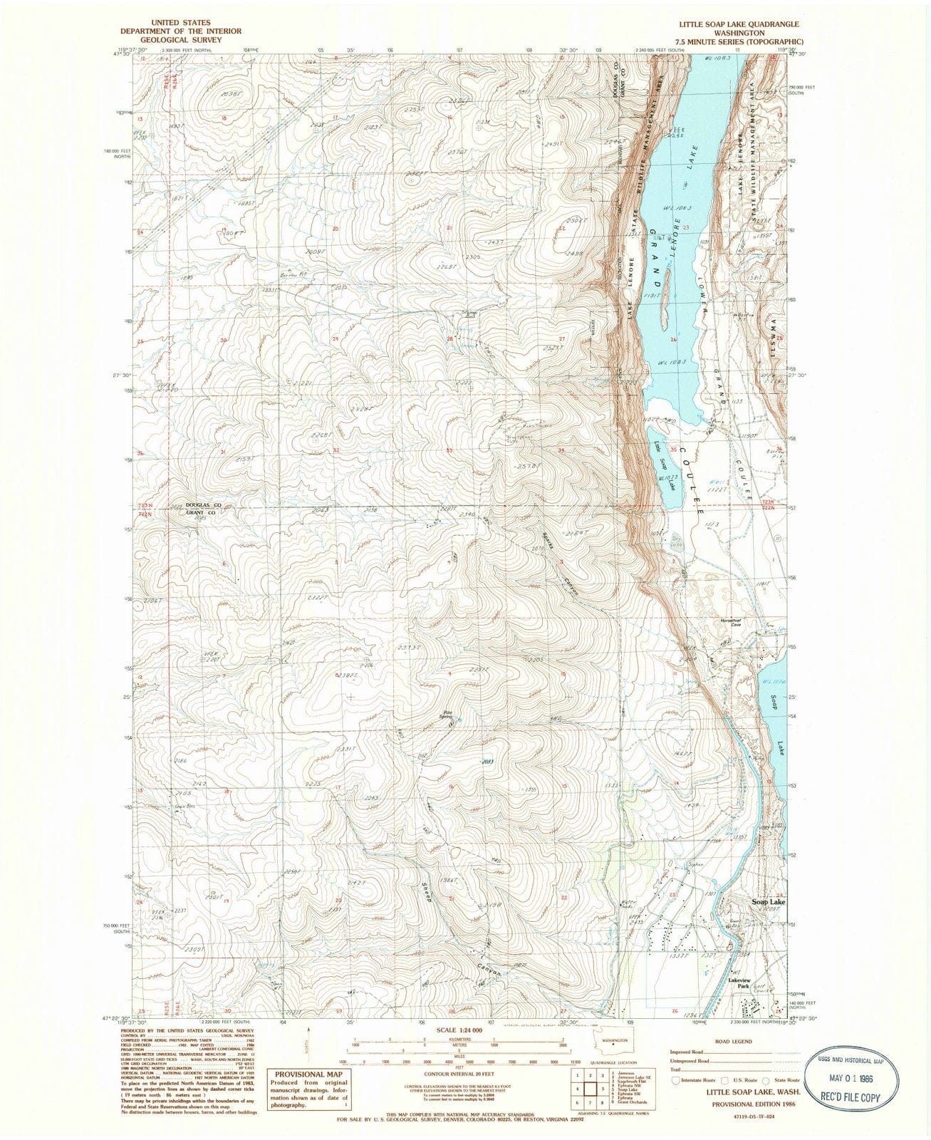 1986 Little Soap Lake, WA - Washington - USGS Topographic Map