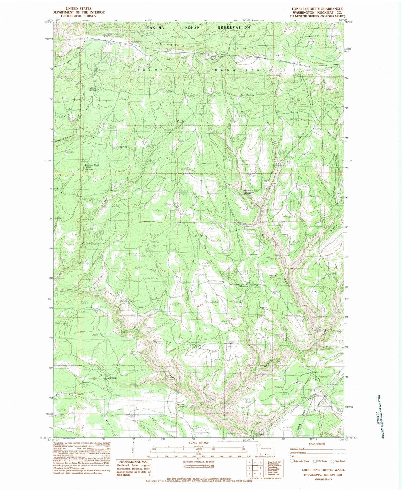 1983 Lone Pine Butte, WA - Washington - USGS Topographic Map