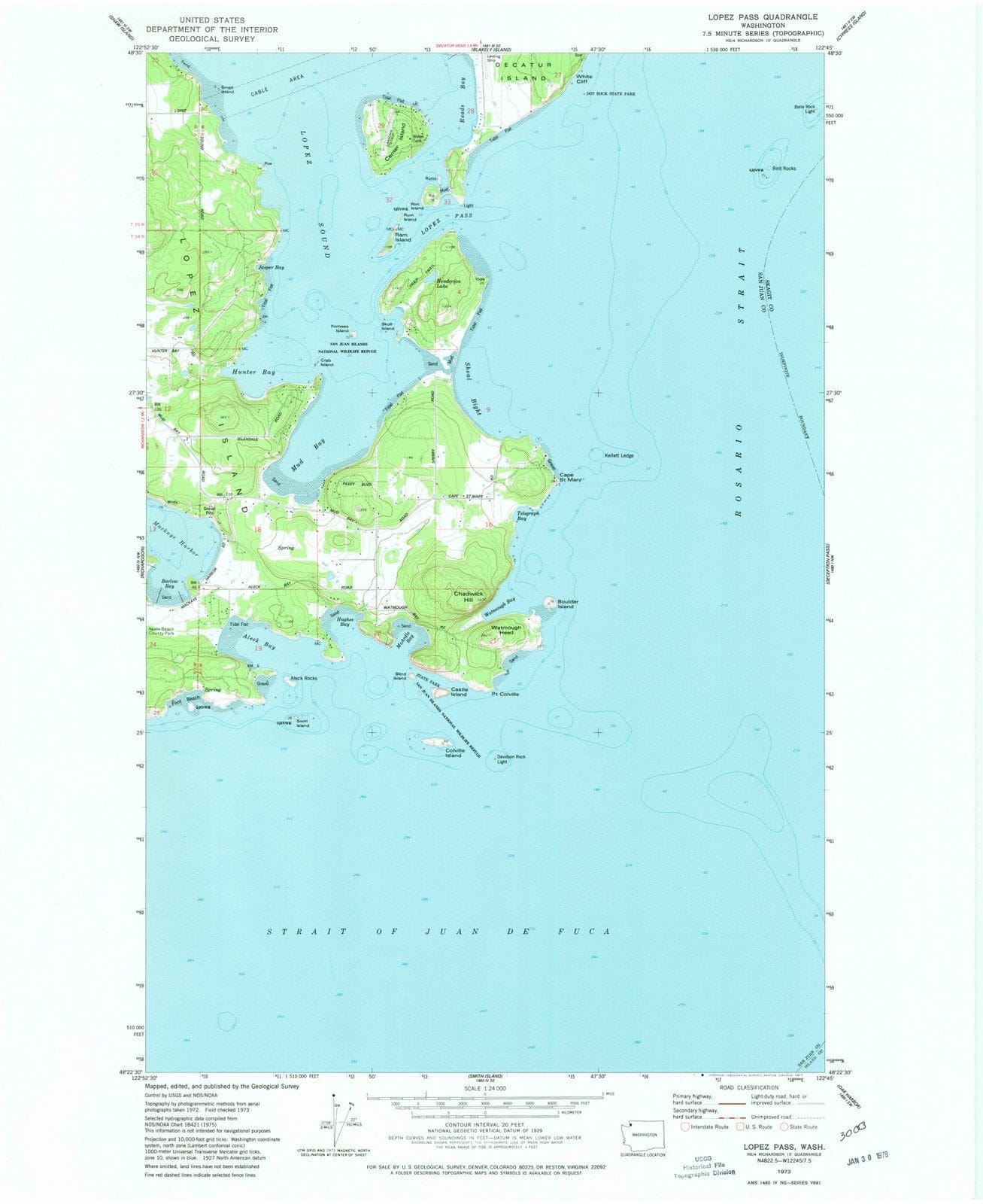 1973 Lopez Pass, WA - Washington - USGS Topographic Map