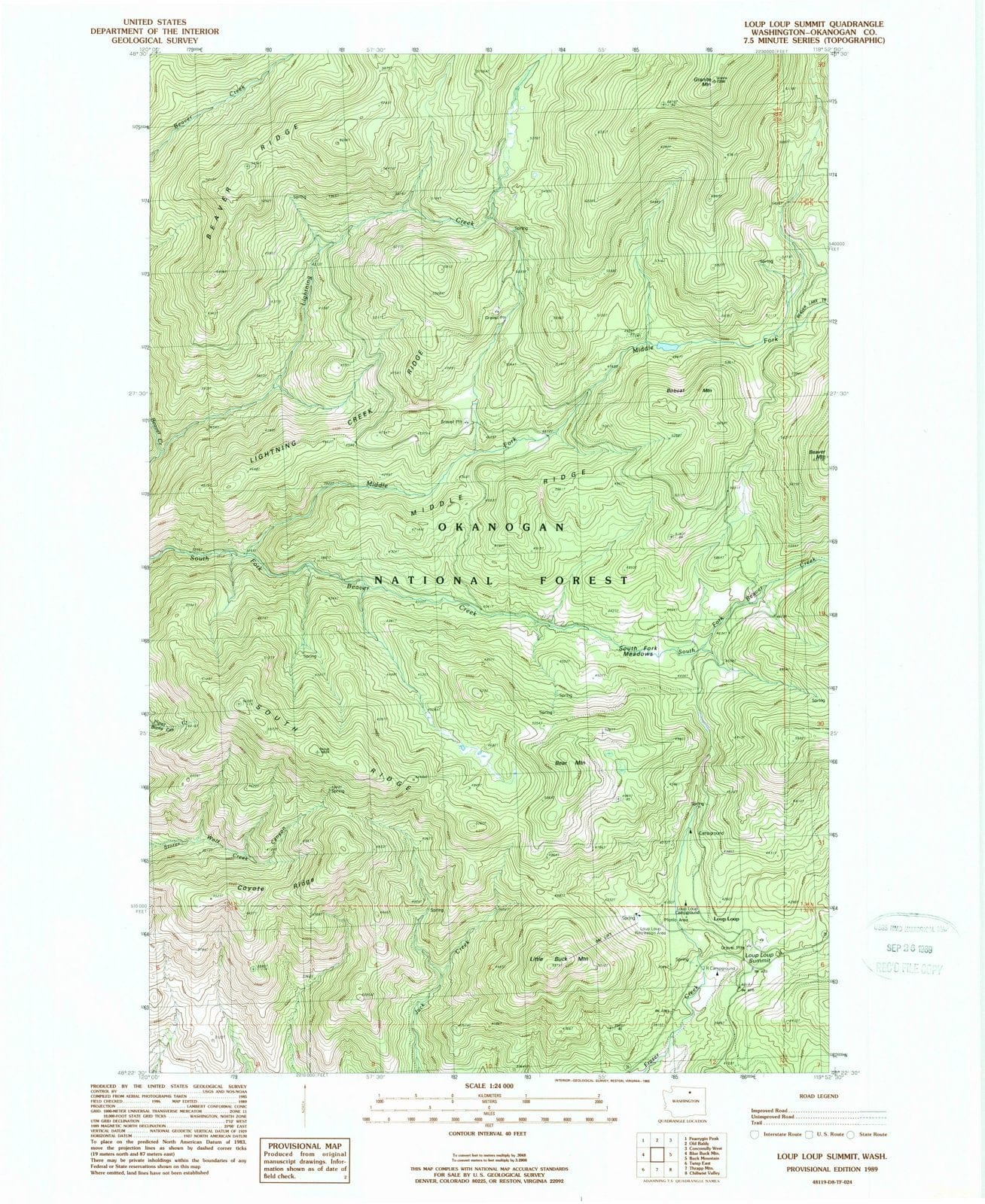 1989 Loup Loup Summit, WA - Washington - USGS Topographic Map