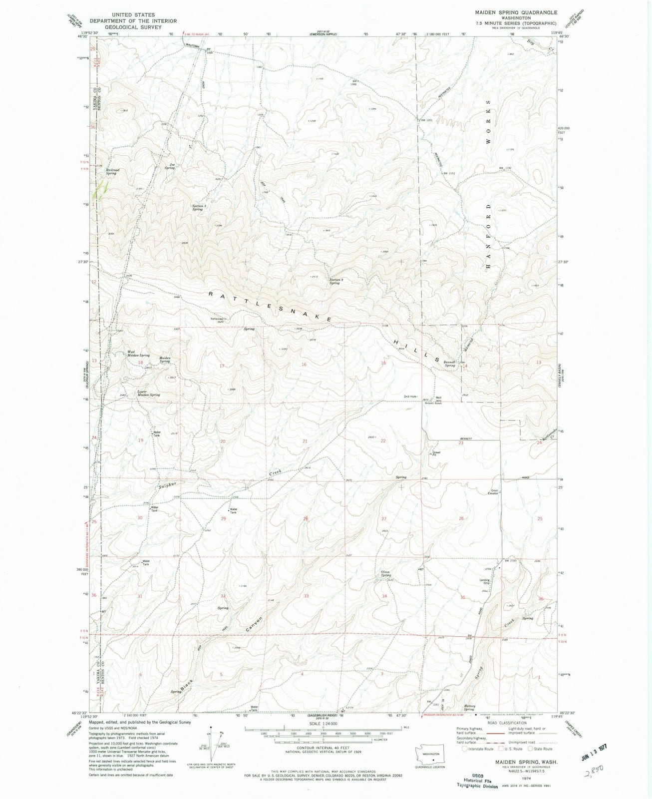 1974 Maiden Spring, WA - Washington - USGS Topographic Map