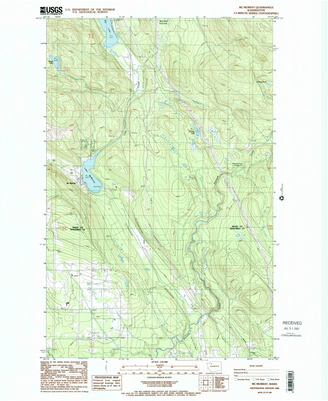 1985 Mc Murray, WA - Washington - USGS Topographic Map