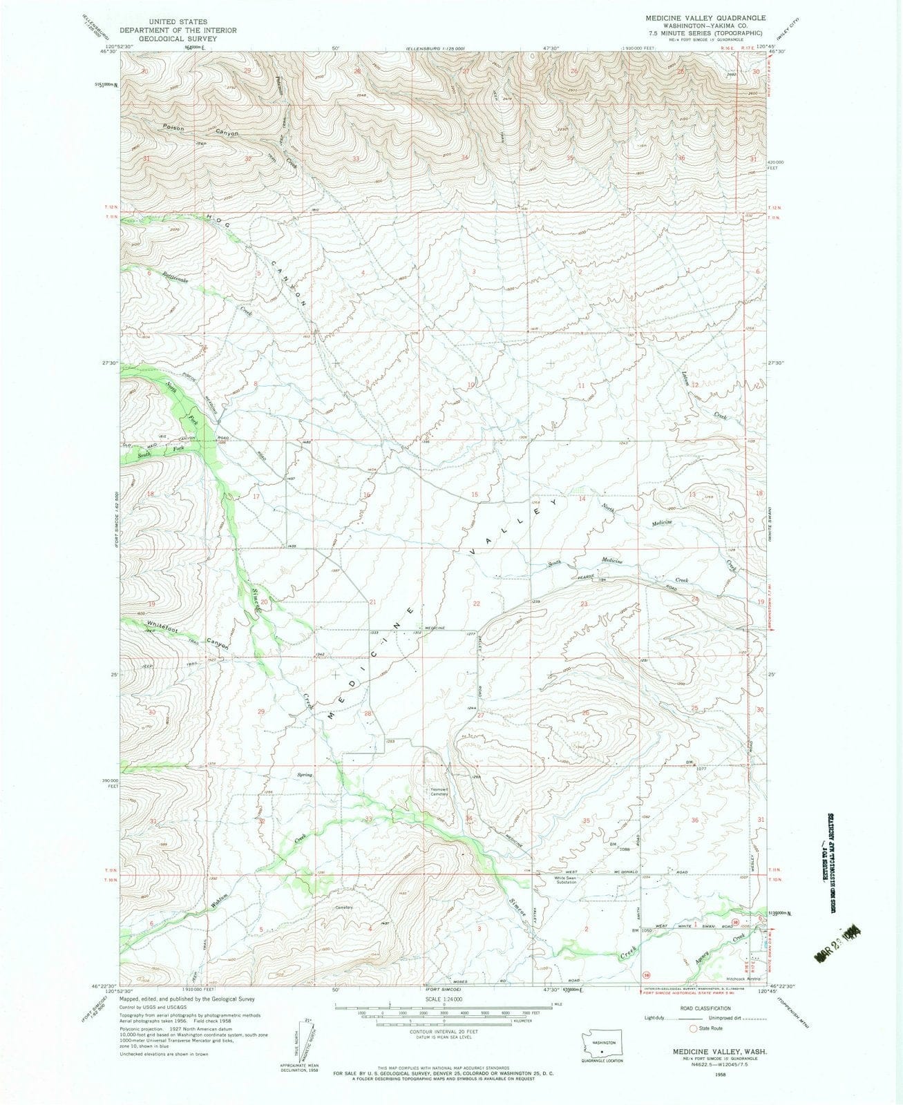 1958 Medicine Valley, WA - Washington - USGS Topographic Map