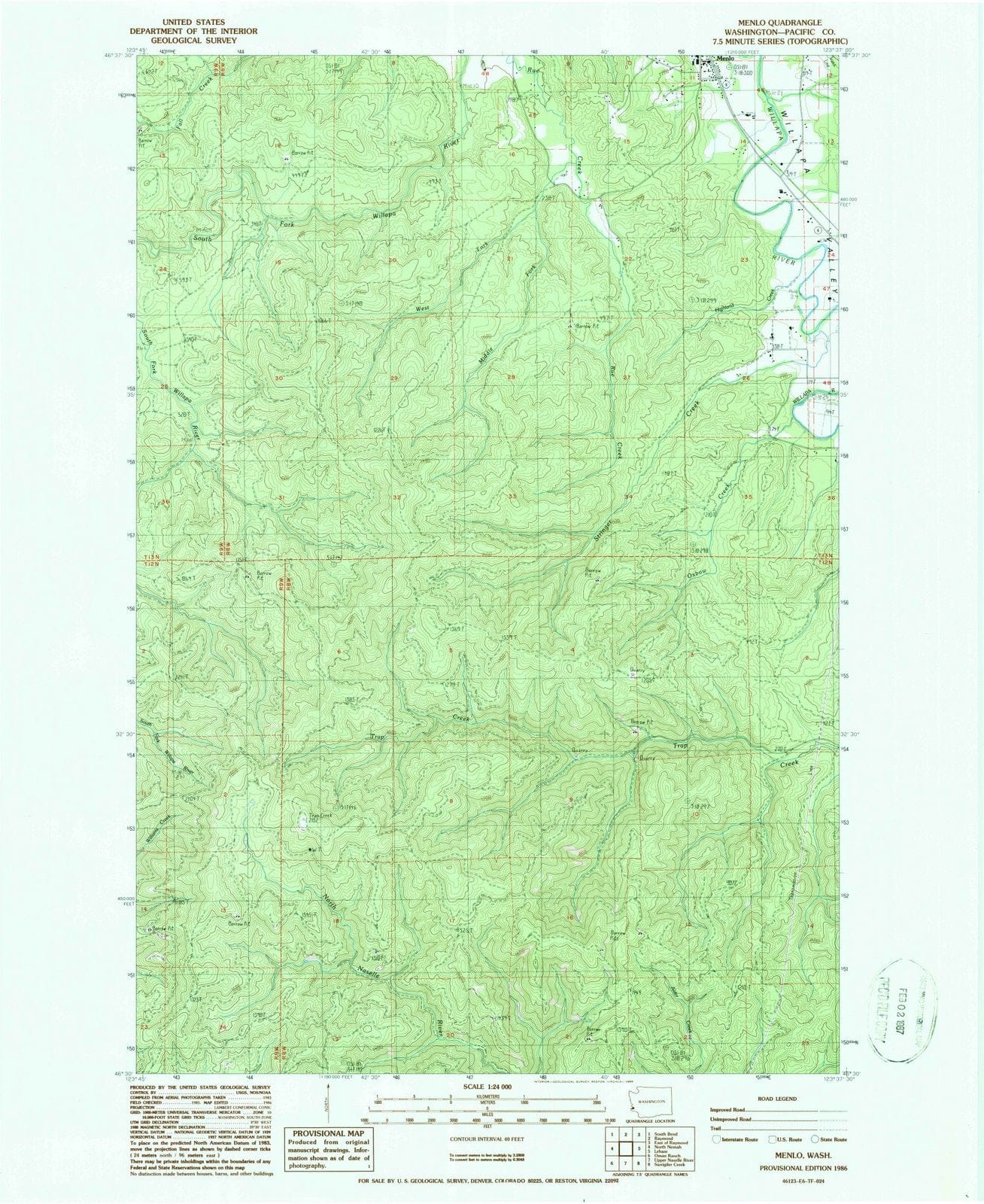 1986 Menlo, WA - Washington - USGS Topographic Map