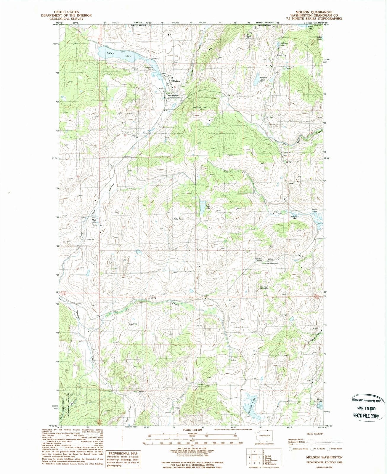 1988 Molson, WA - Washington - USGS Topographic Map