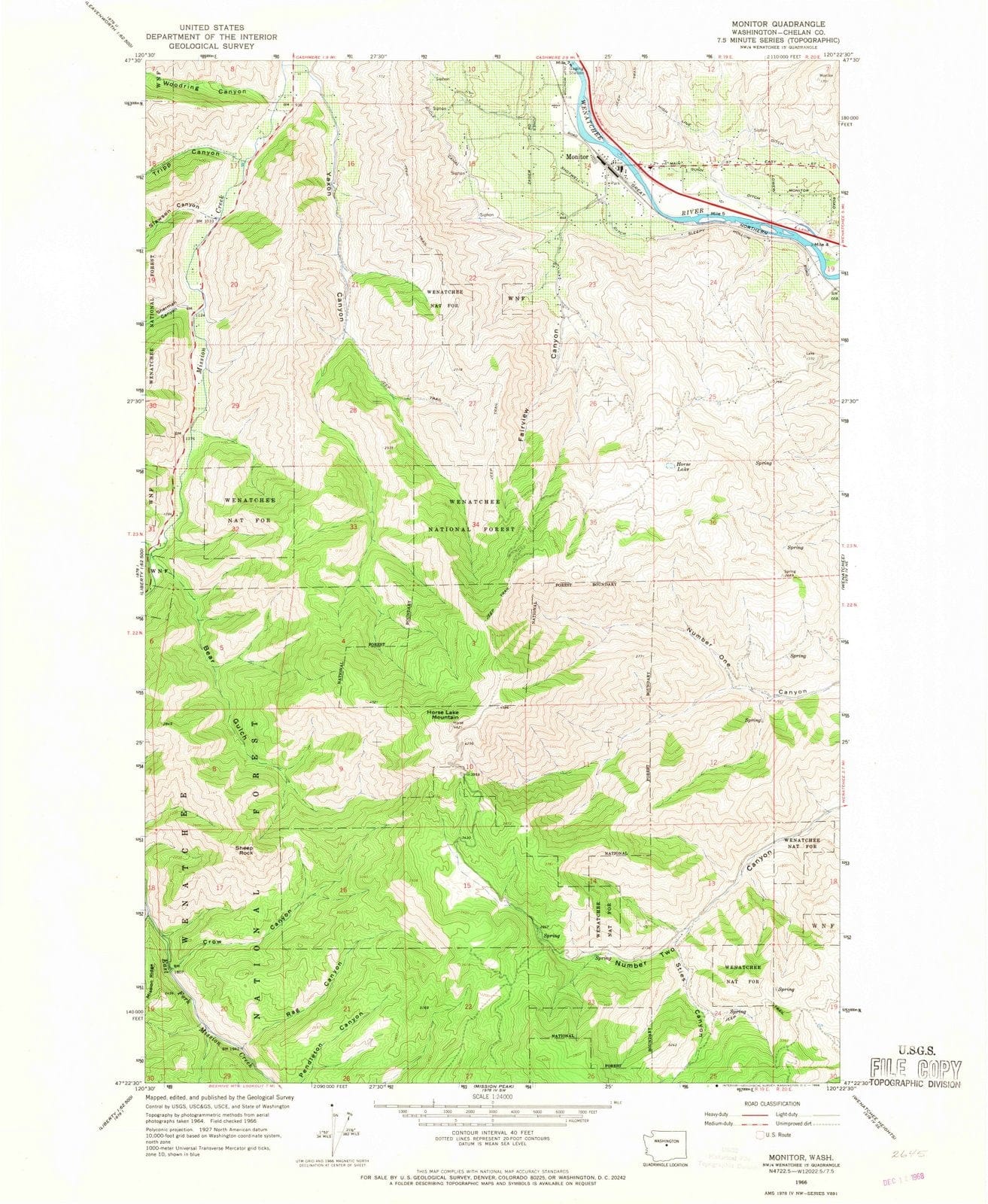 1966 Monitor, WA - Washington - USGS Topographic Map