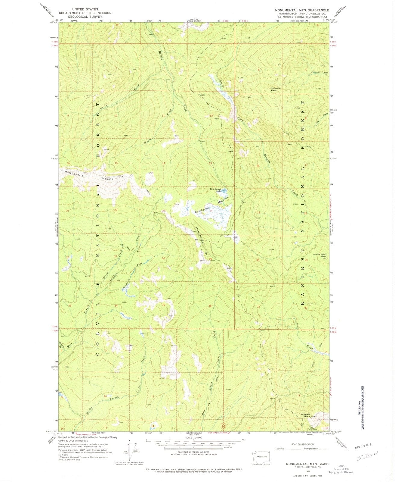 1967 Monumental MTN, WA - Washington - USGS Topographic Map