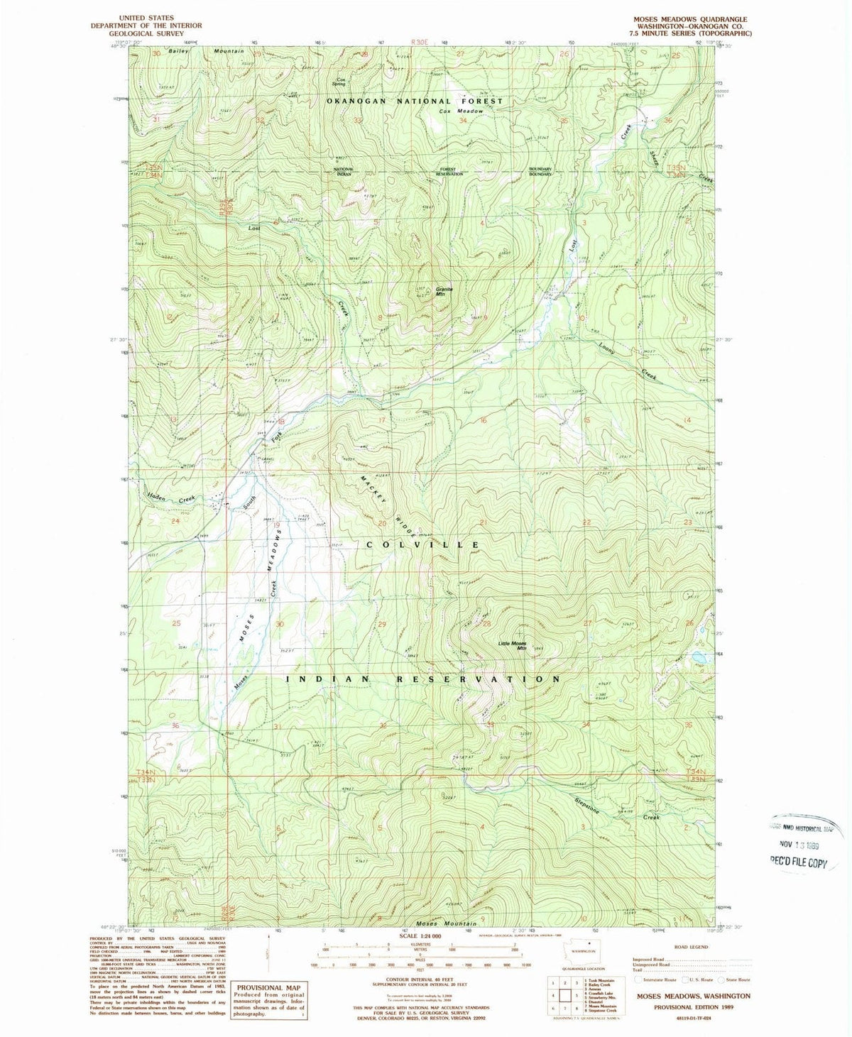 1989 Moses Meadows, WA - Washington - USGS Topographic Map