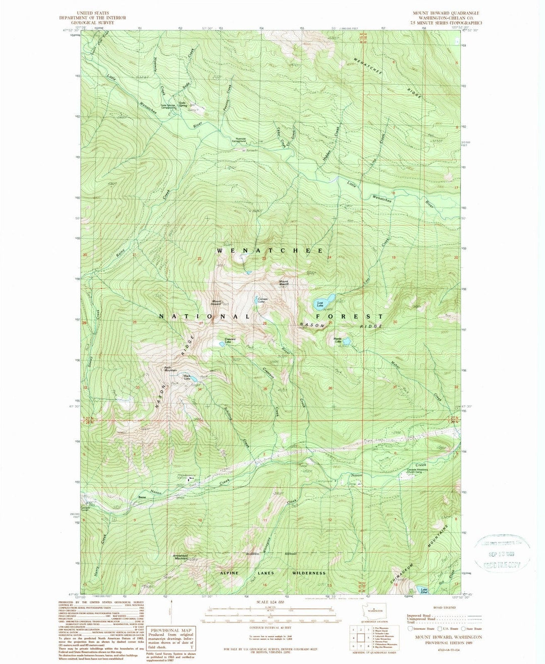 1989 Mount Howard, WA - Washington - USGS Topographic Map