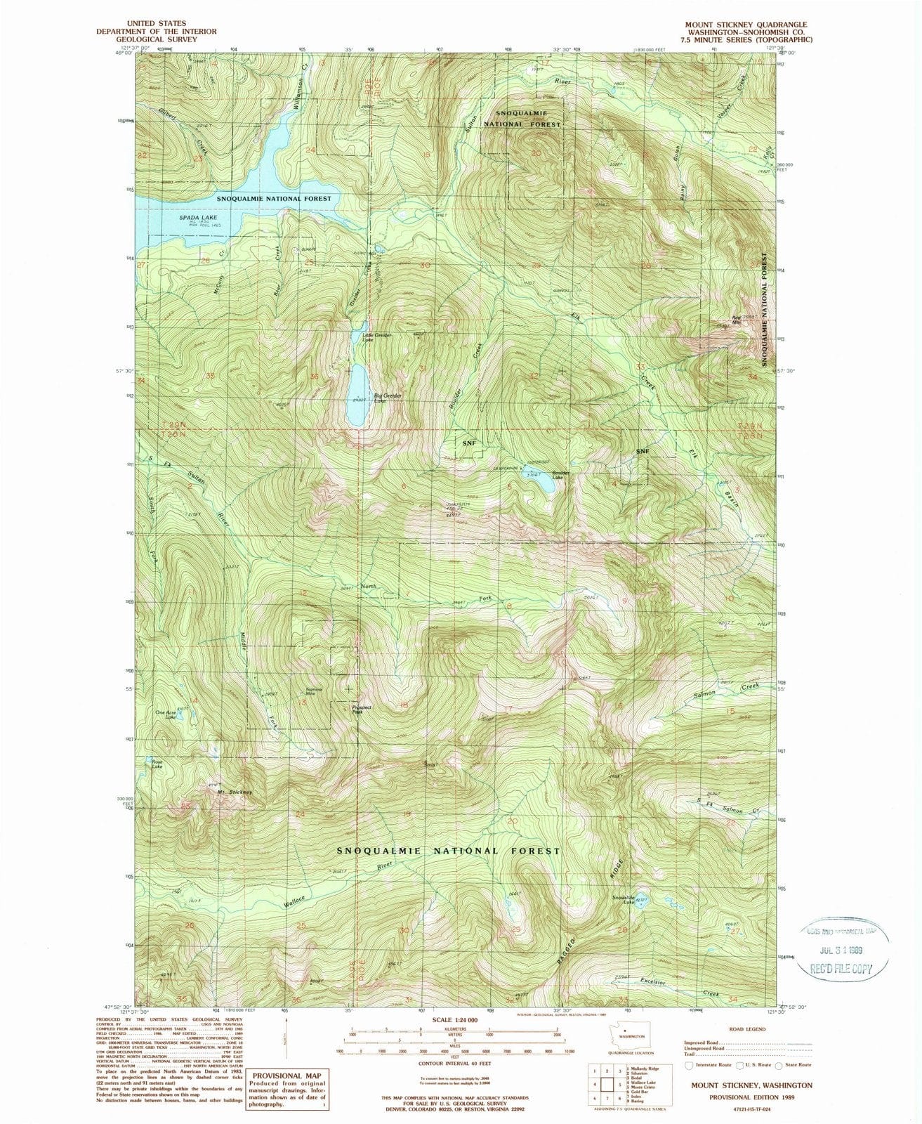 1989 Mount Stickney, WA - Washington - USGS Topographic Map