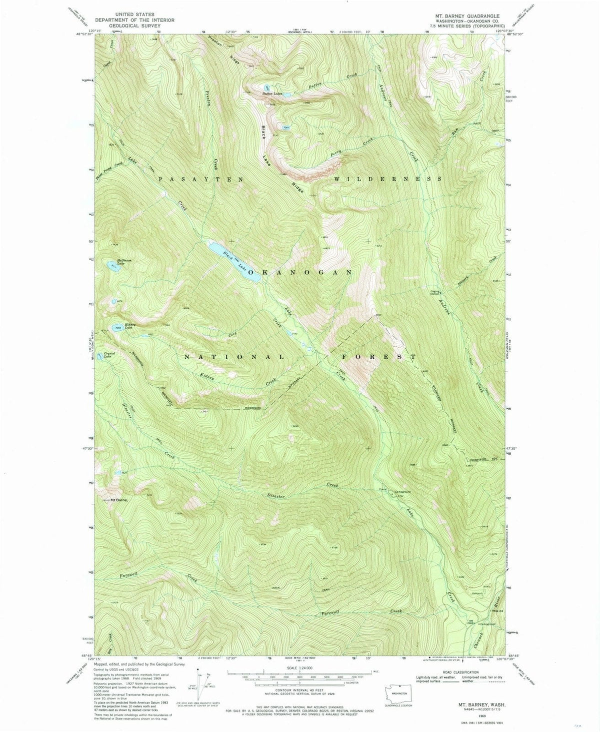 1969 Mt Barney, WA - Washington - USGS Topographic Map
