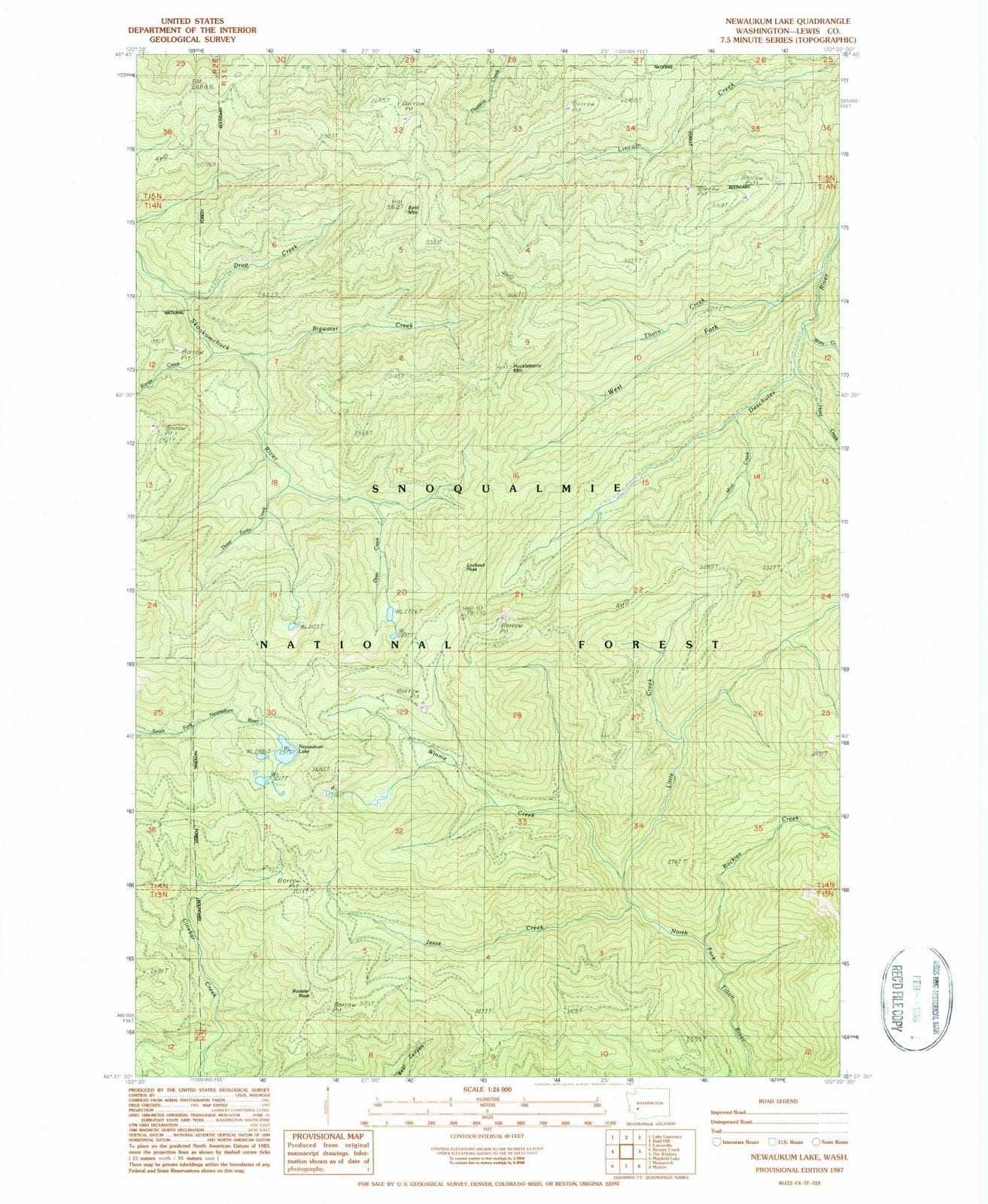 1987 Newaukum Lake, WA - Washington - USGS Topographic Map