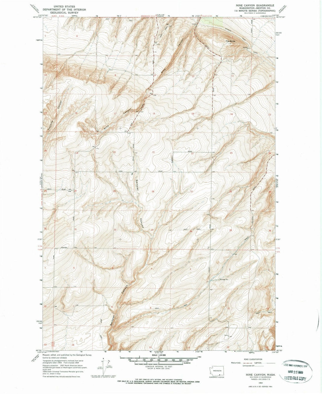 1964 Nine Canyon, WA - Washington - USGS Topographic Map