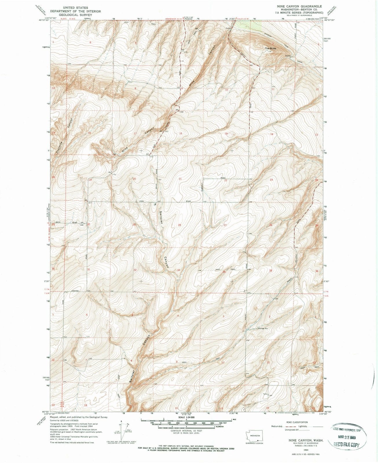 1964 Nine Canyon, WA - Washington - USGS Topographic Map